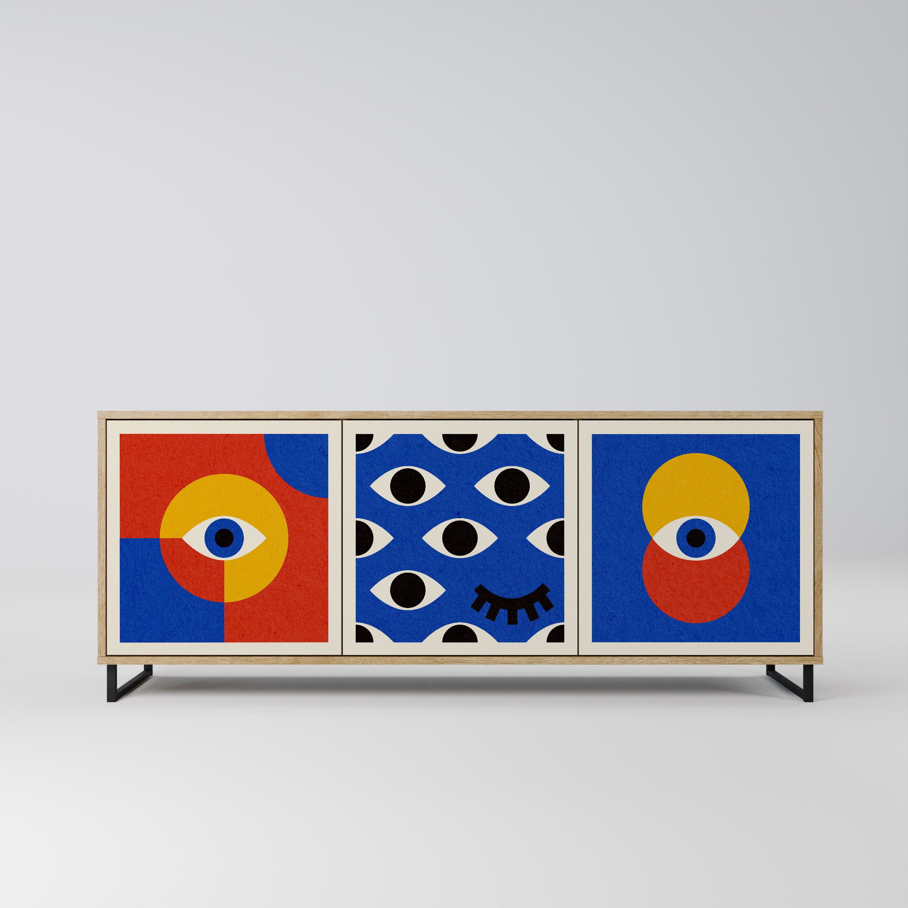 GEOMETRIC EYES 3-Door Sideboard in Oak Effect