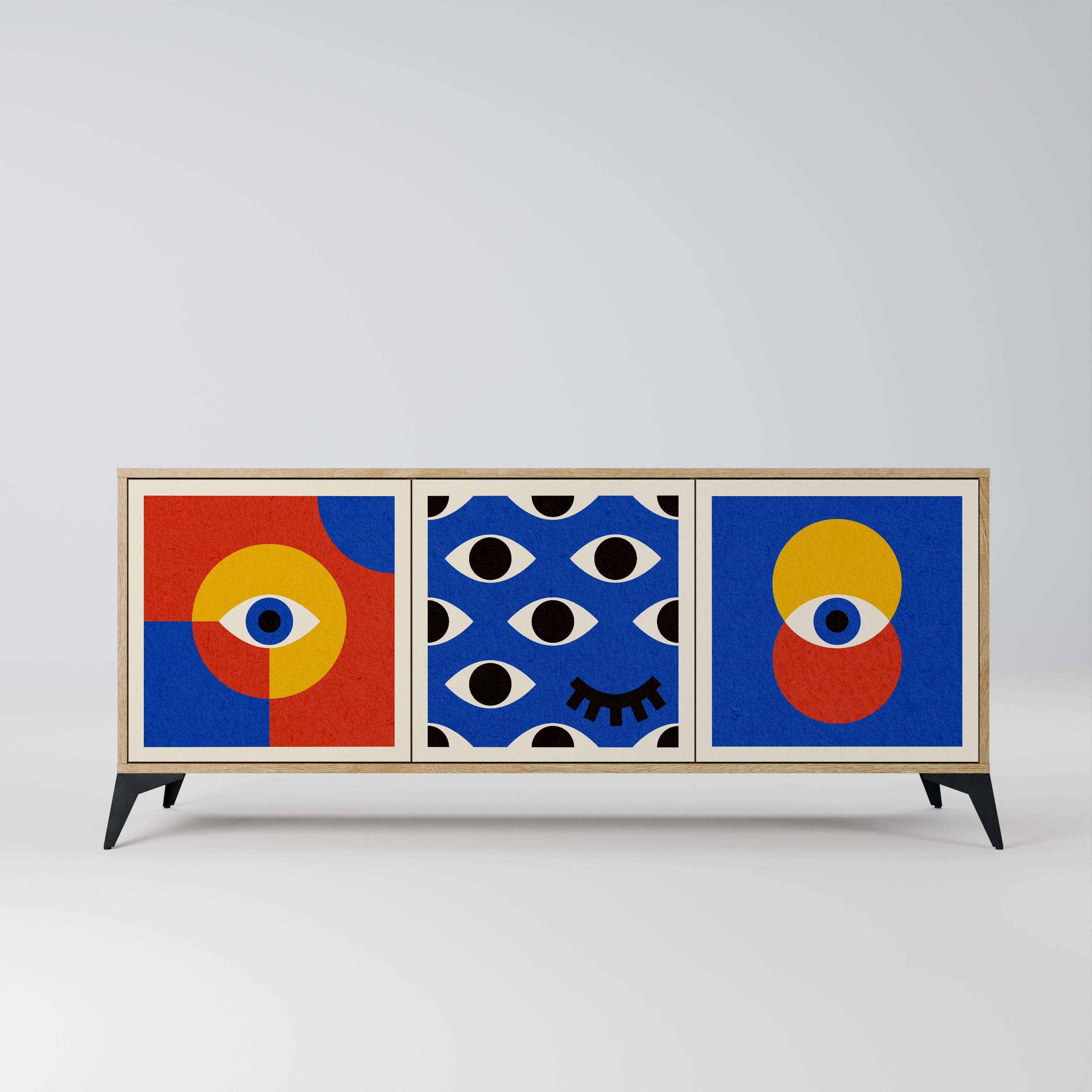 GEOMETRIC EYES 3-Door Sideboard in Oak Effect