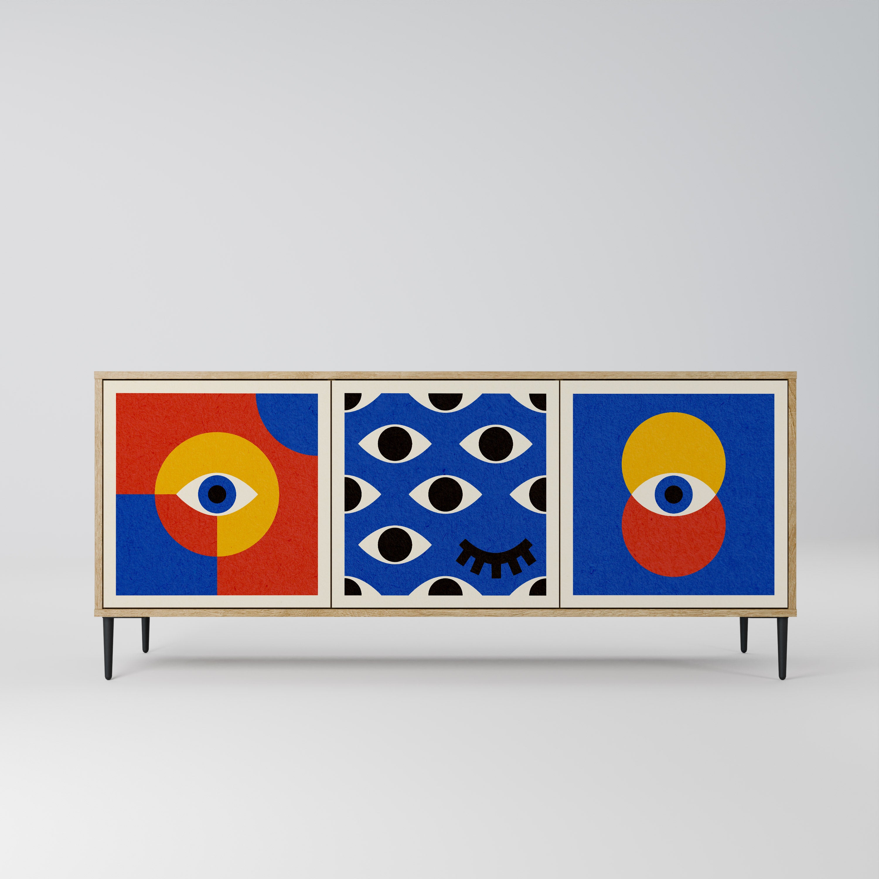 GEOMETRIC EYES 3-Door Sideboard in Oak Effect