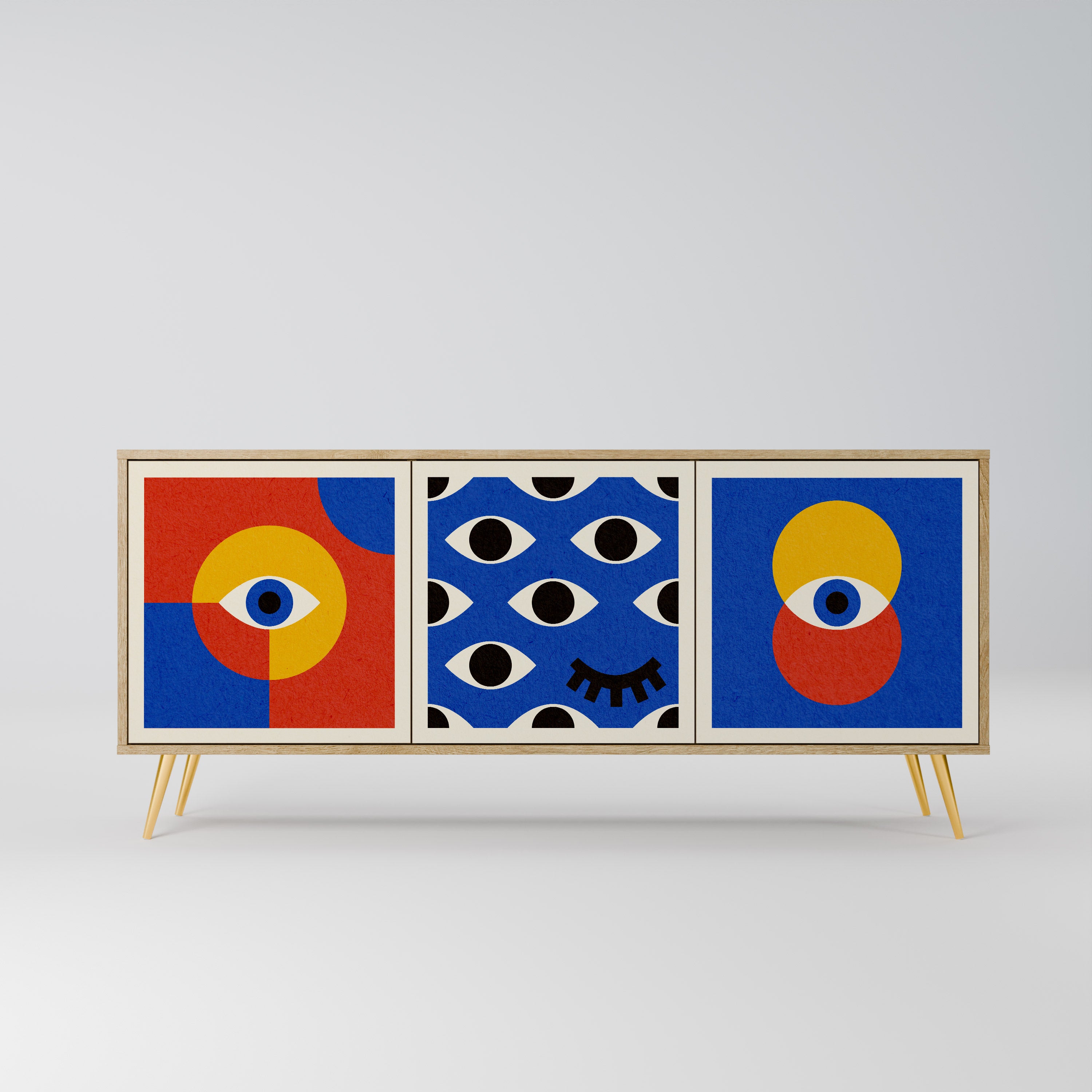 GEOMETRIC EYES 3-Door Sideboard in Oak Effect