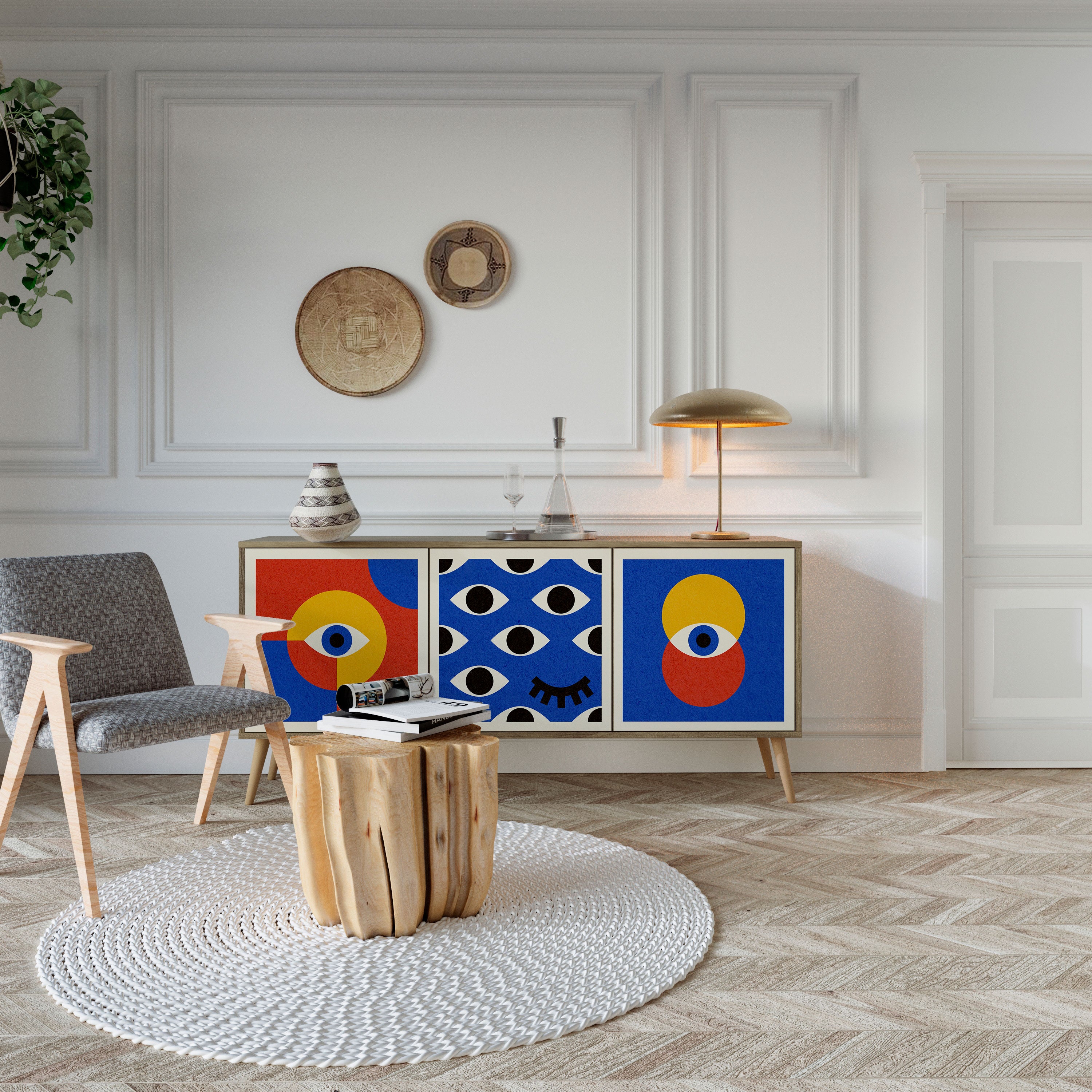 GEOMETRIC EYES 3-Door Sideboard in Oak Effect