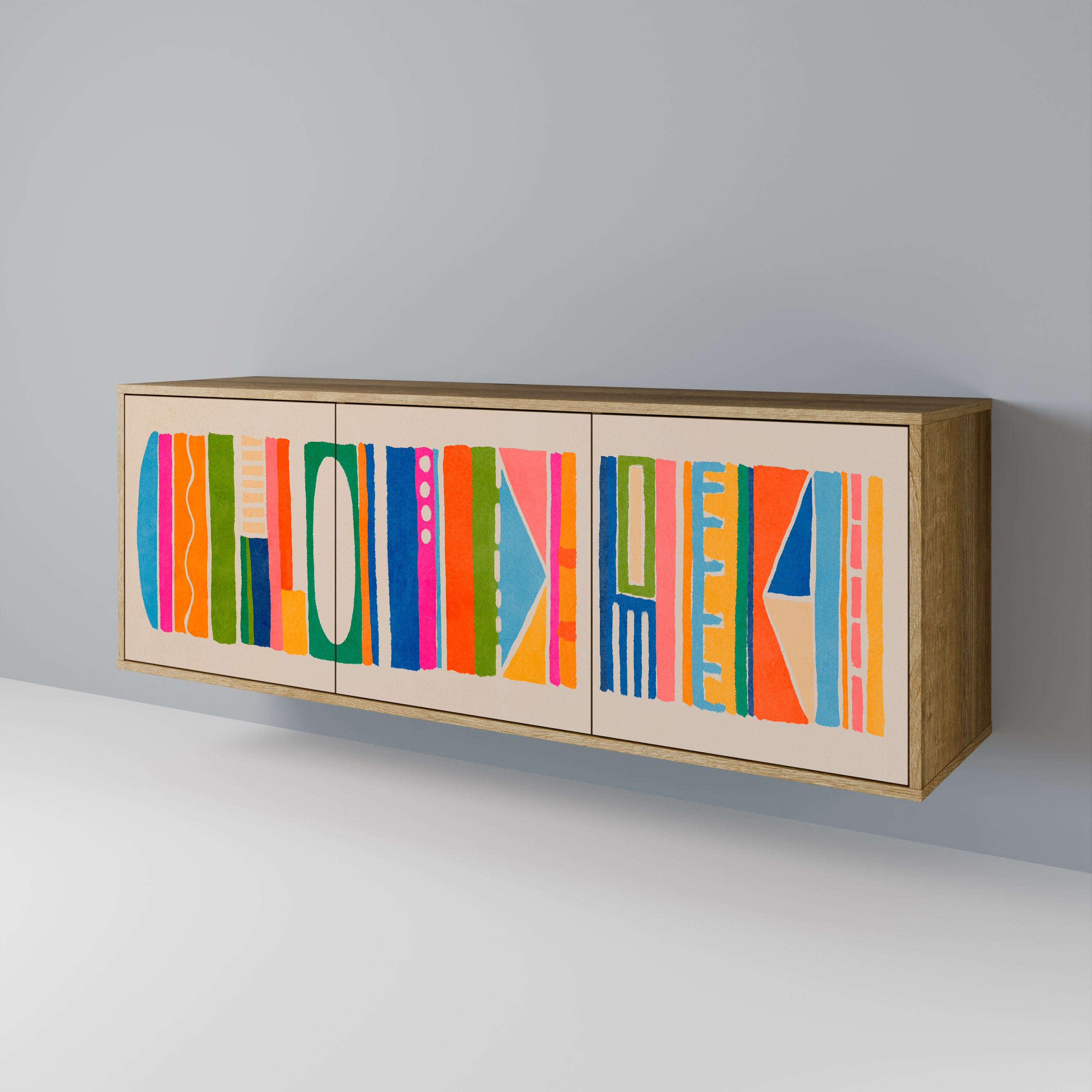 GEOMETRIC SHINE 3-Door Sideboard in Oak Effect