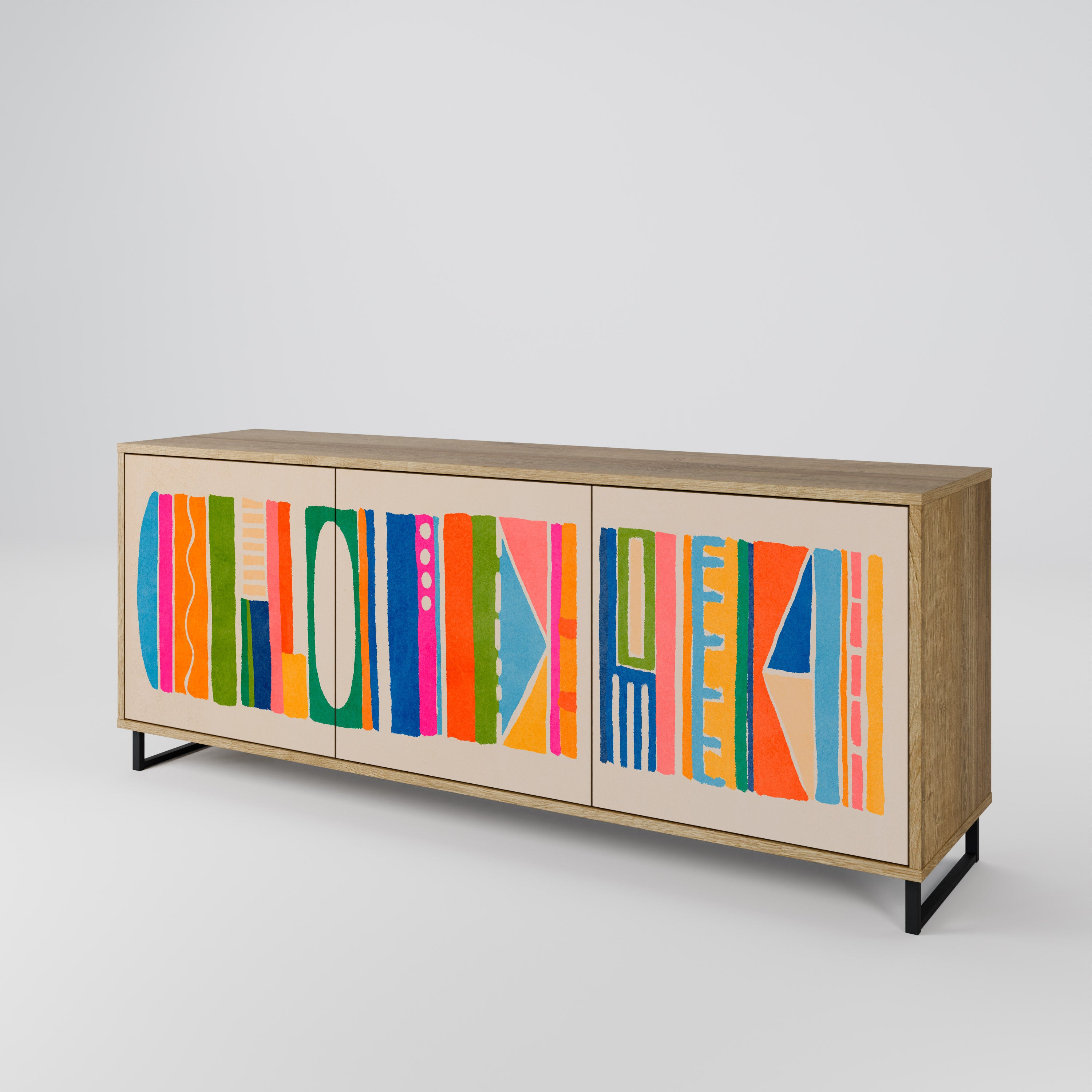 GEOMETRIC SHINE 3-Door Sideboard in Oak Effect