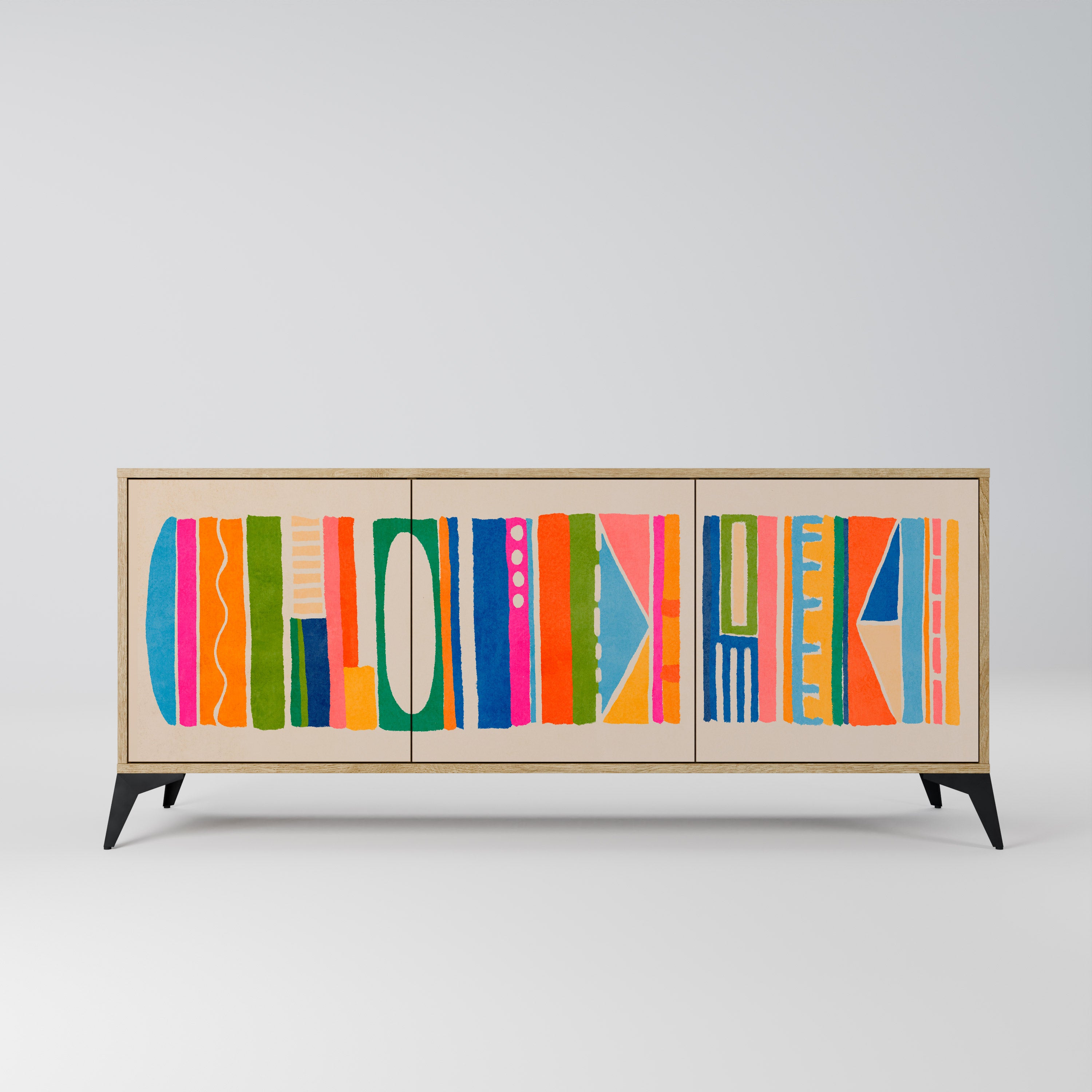 GEOMETRIC SHINE 3-Door Sideboard in Oak Effect