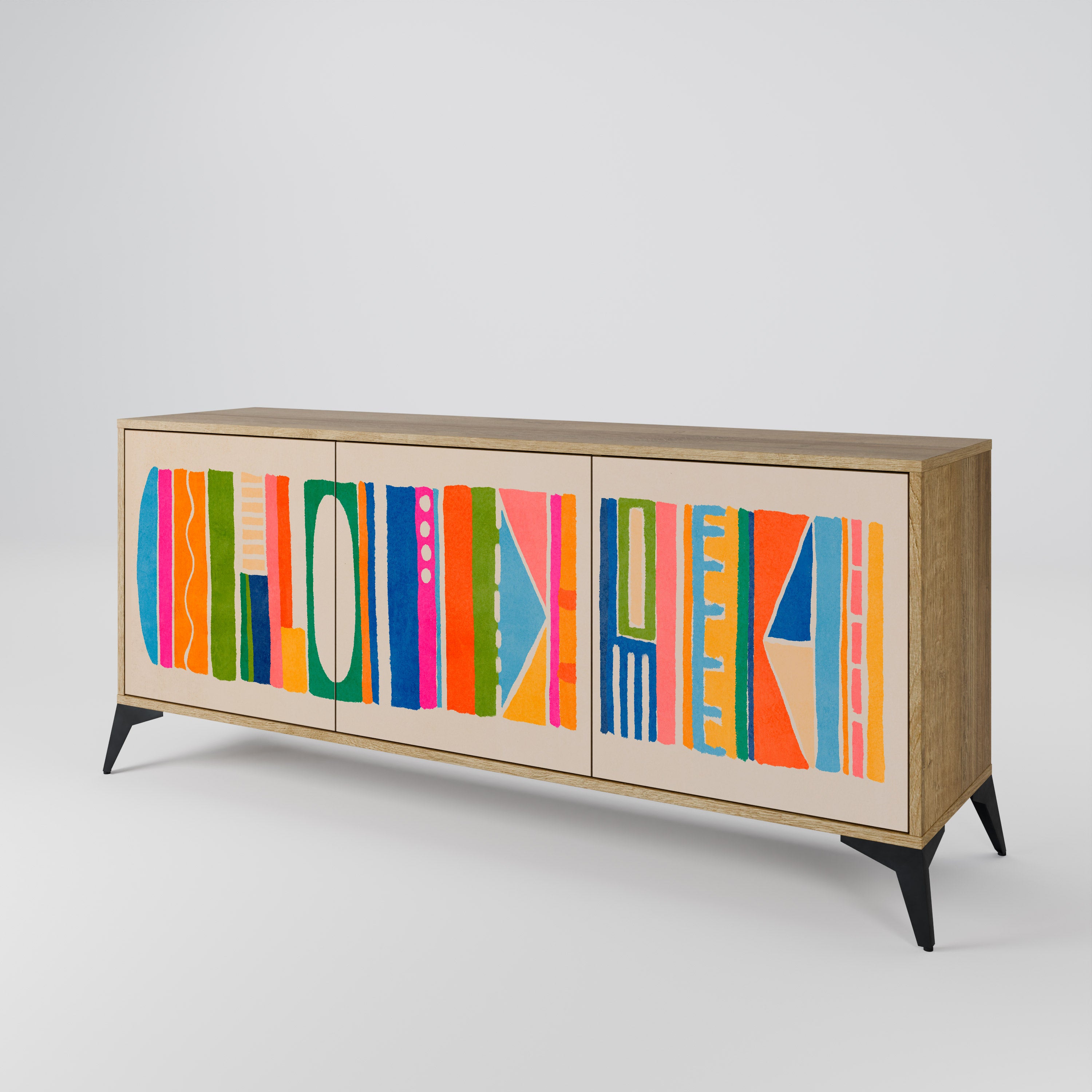 GEOMETRIC SHINE 3-Door Sideboard in Oak Effect