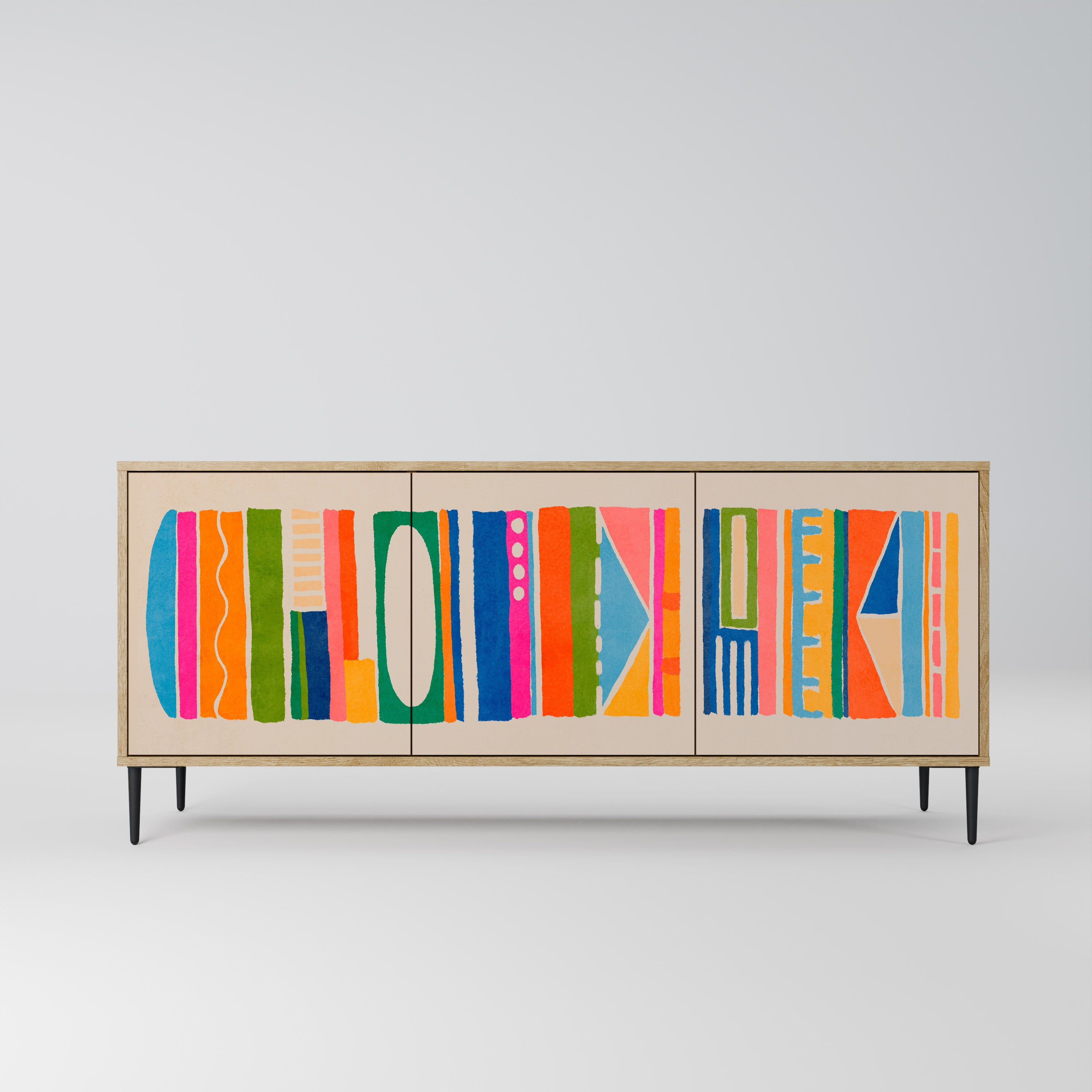 GEOMETRIC SHINE 3-Door Sideboard in Oak Effect