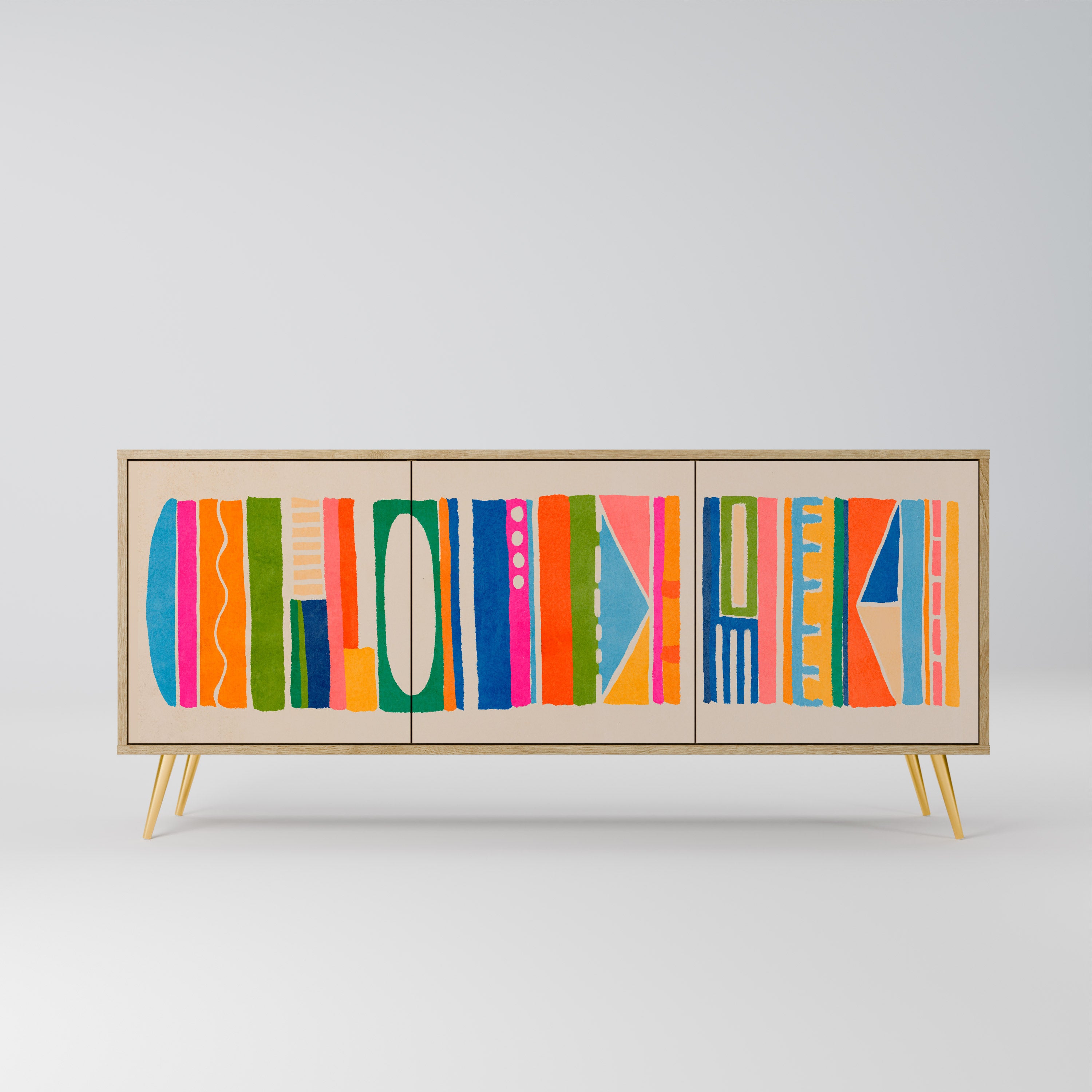 GEOMETRIC SHINE 3-Door Sideboard in Oak Effect