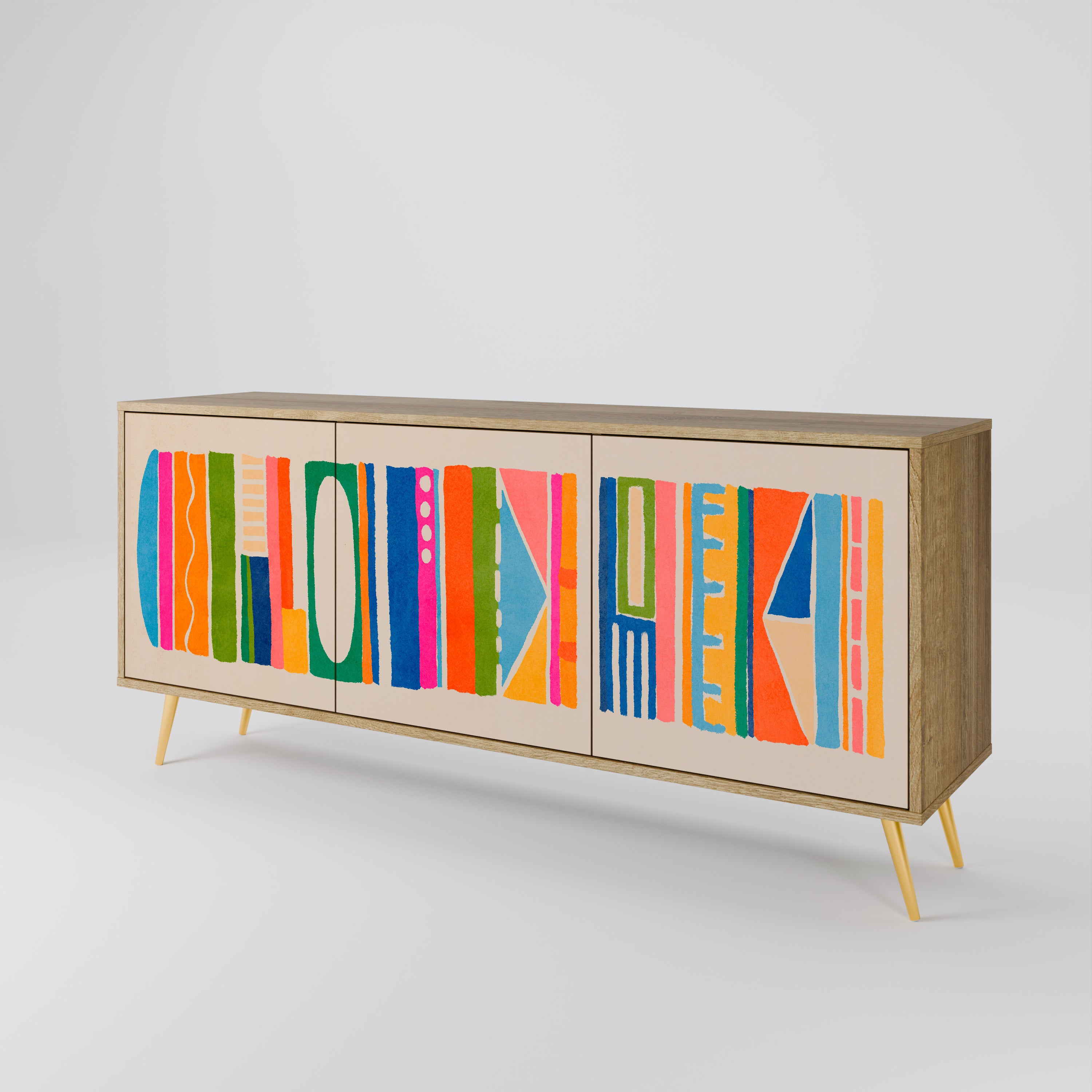 GEOMETRIC SHINE 3-Door Sideboard in Oak Effect