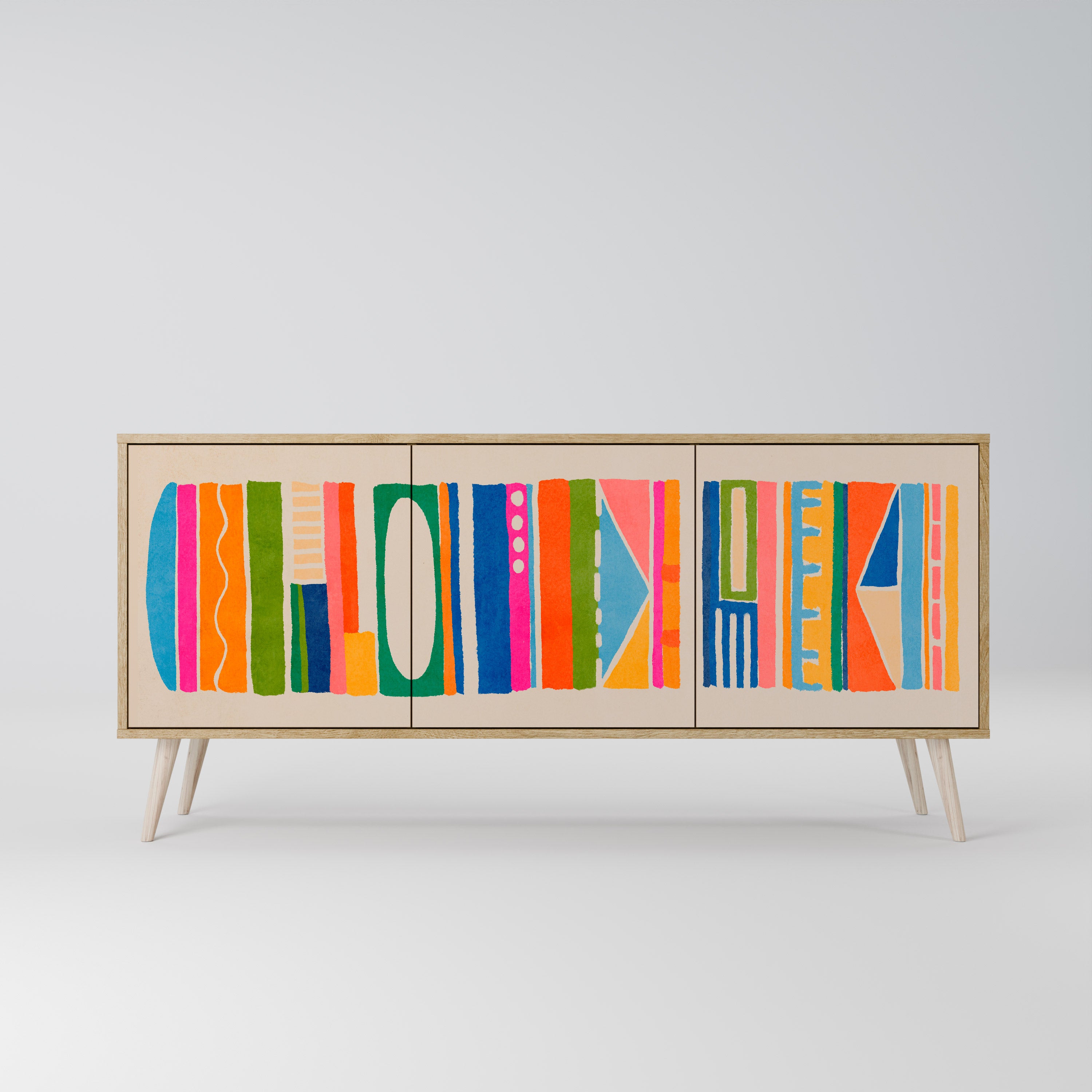 GEOMETRIC SHINE 3-Door Sideboard in Oak Effect