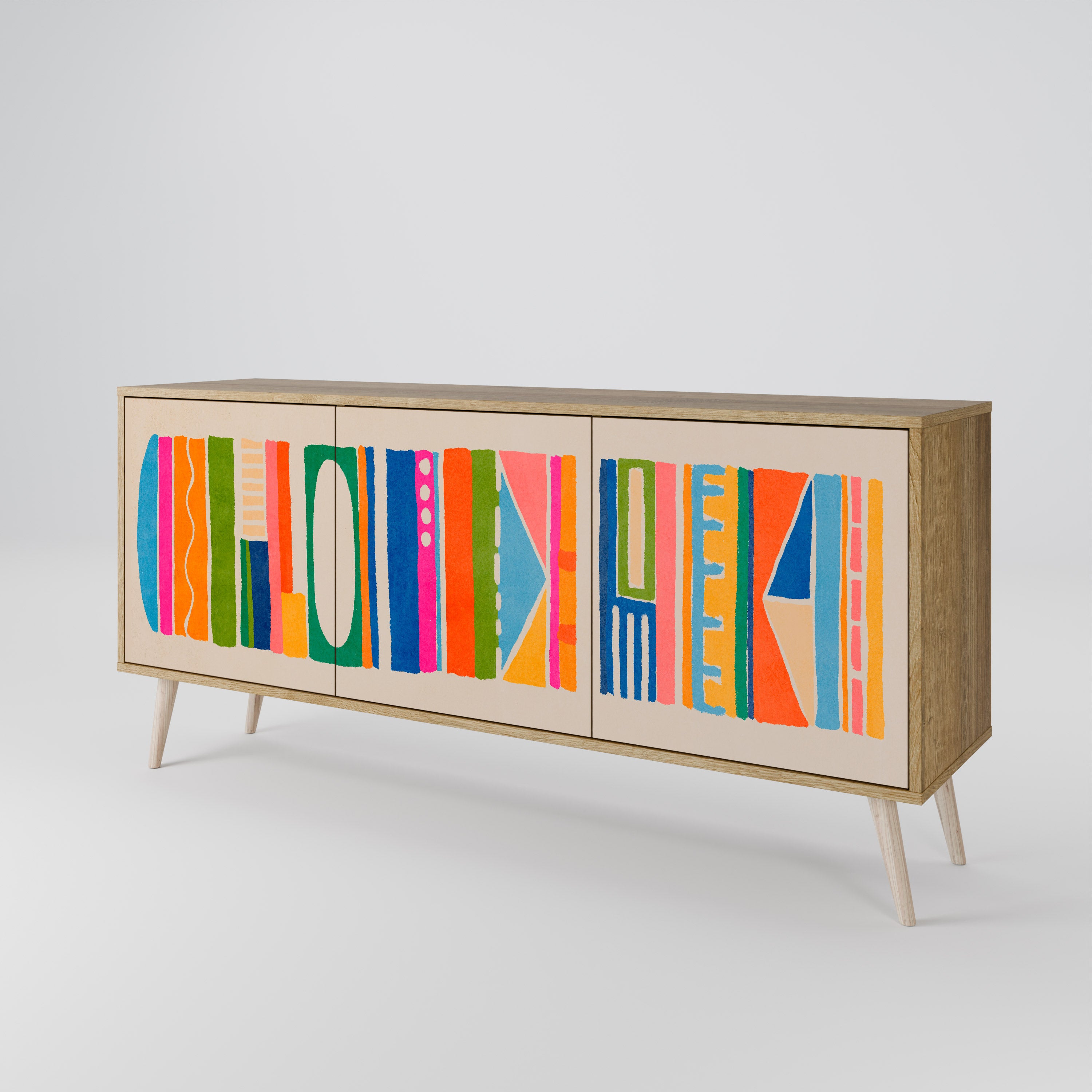 GEOMETRIC SHINE 3-Door Sideboard in Oak Effect