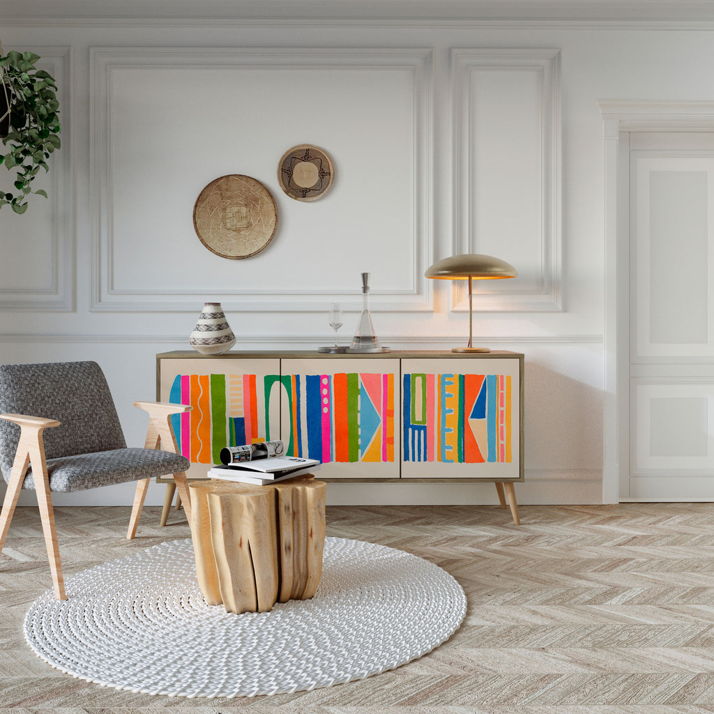 GEOMETRIC SHINE 3-Door Sideboard in Oak Effect