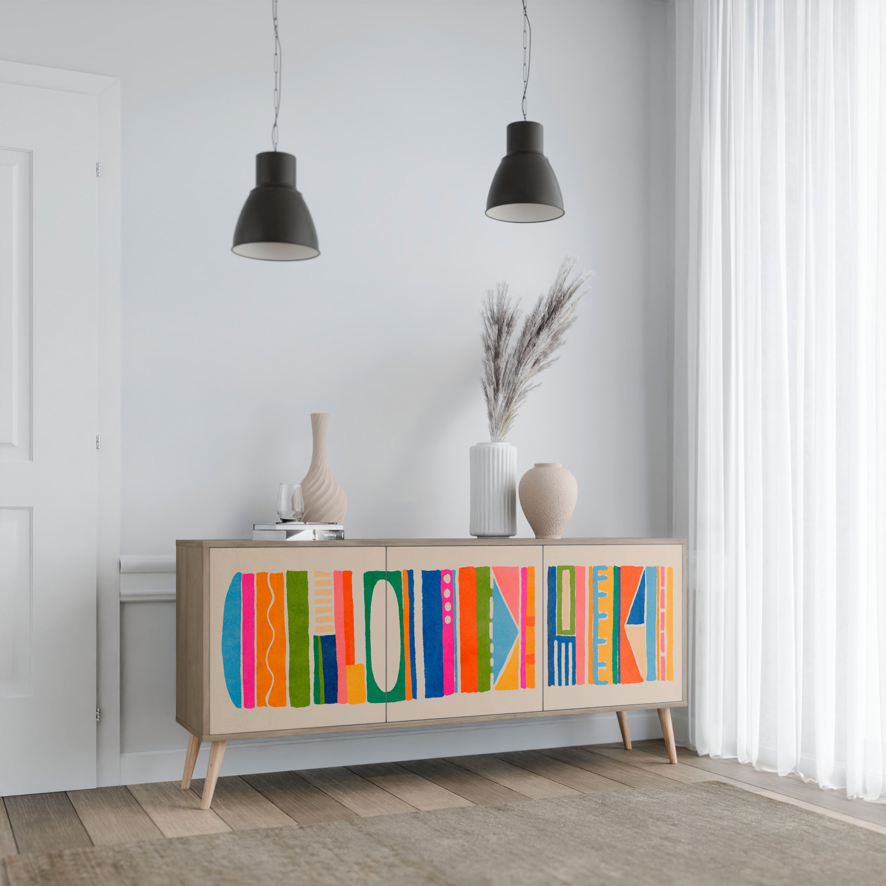 GEOMETRIC SHINE 3-Door Sideboard in Oak Effect