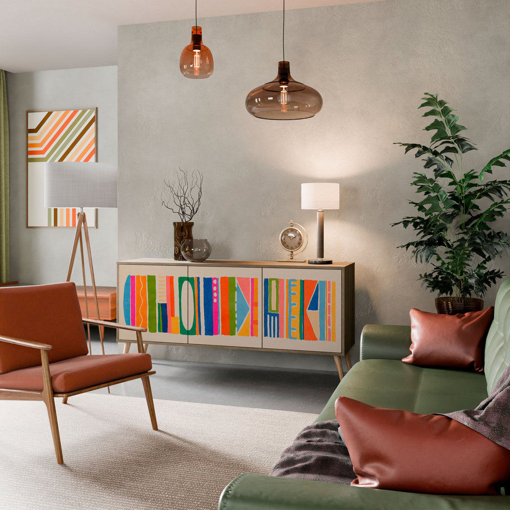 GEOMETRIC SHINE 3-Door Sideboard in Oak Effect