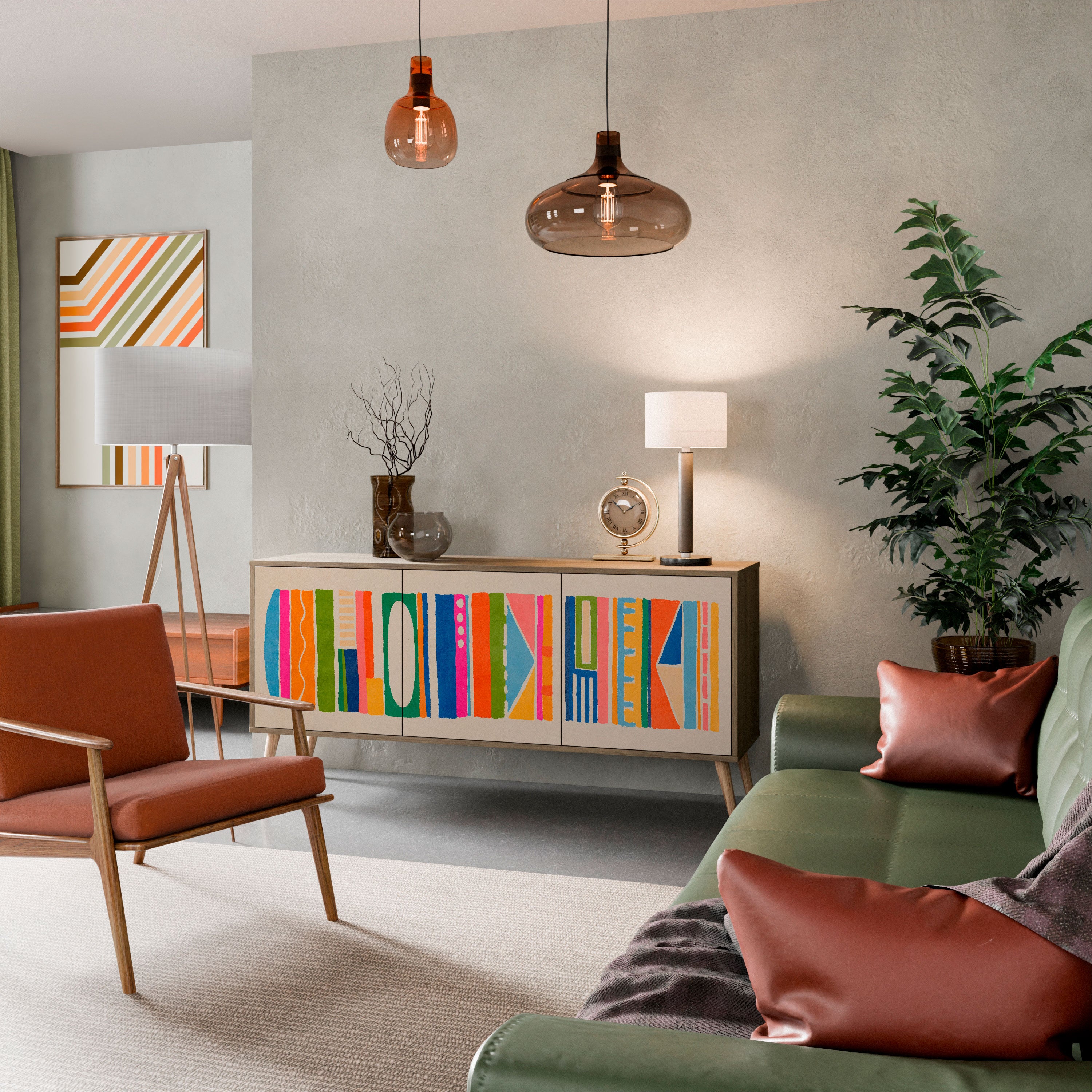 GEOMETRIC SHINE 3-Door Sideboard in Oak Effect