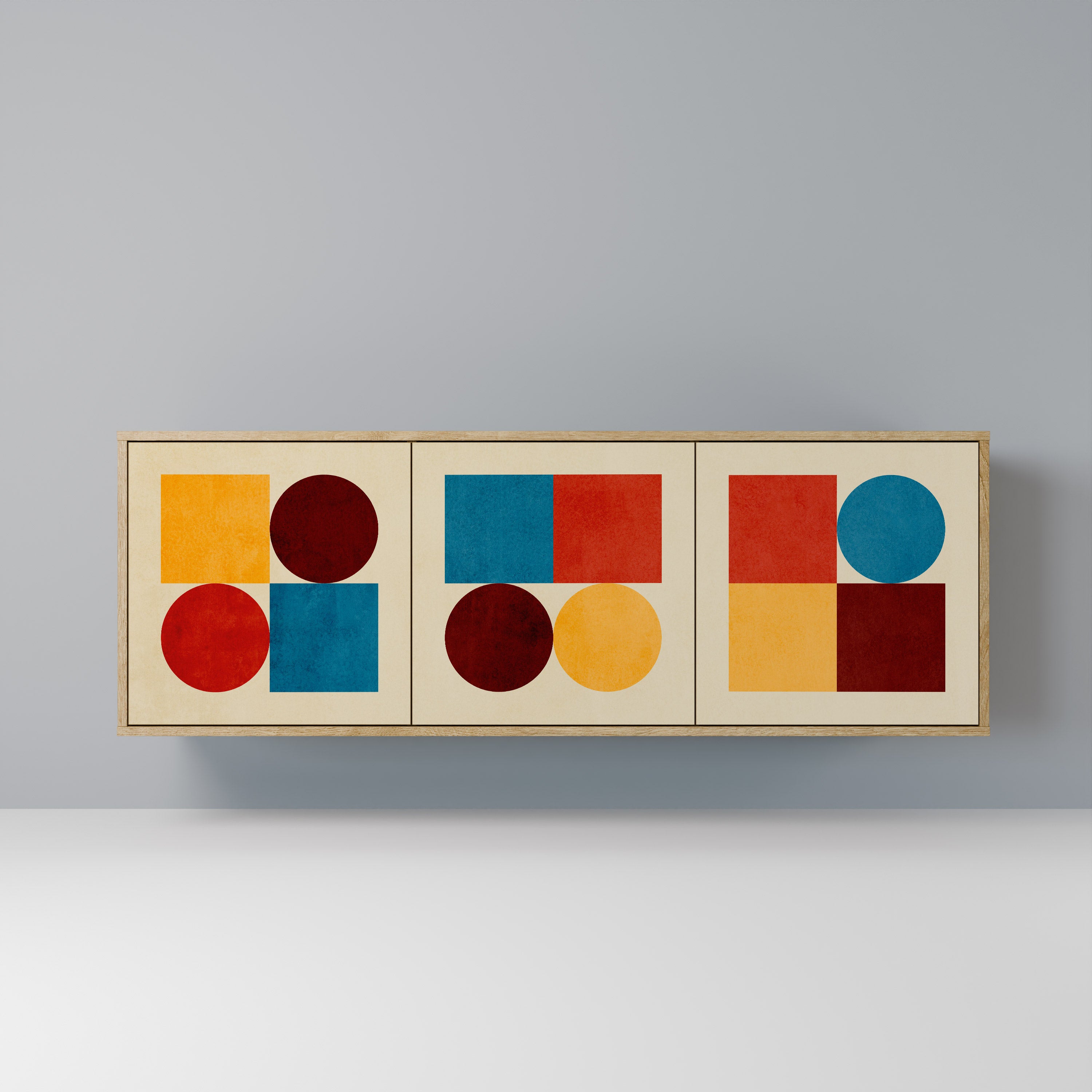 GEOMETRIC PUZZLE 3-Door Sideboard in Oak Effect