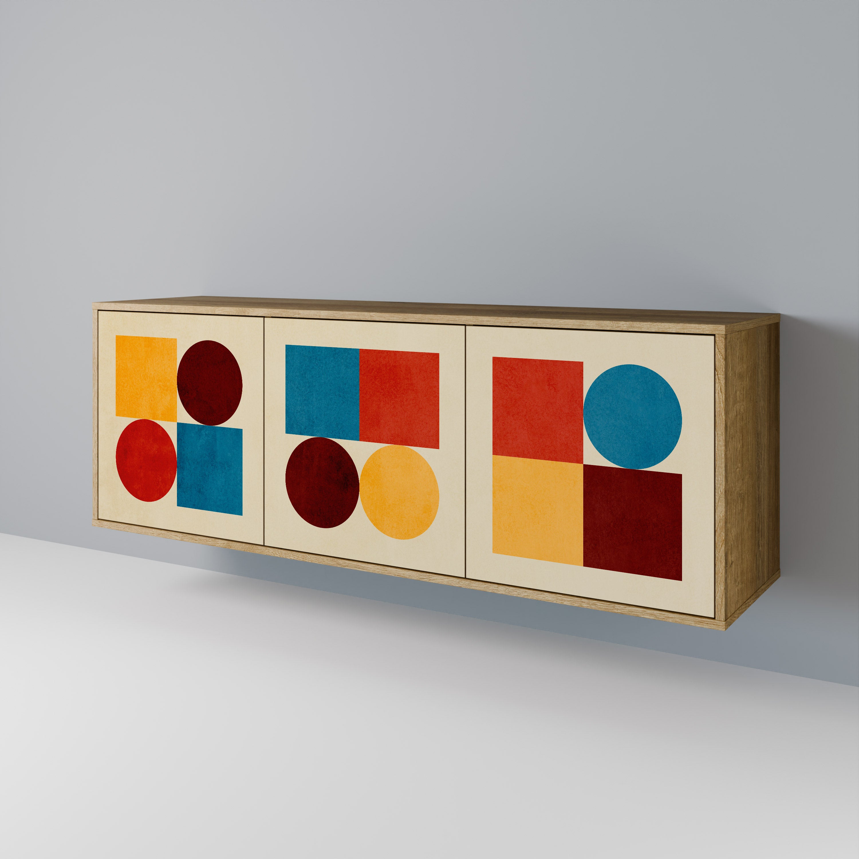 GEOMETRIC PUZZLE 3-Door Sideboard in Oak Effect