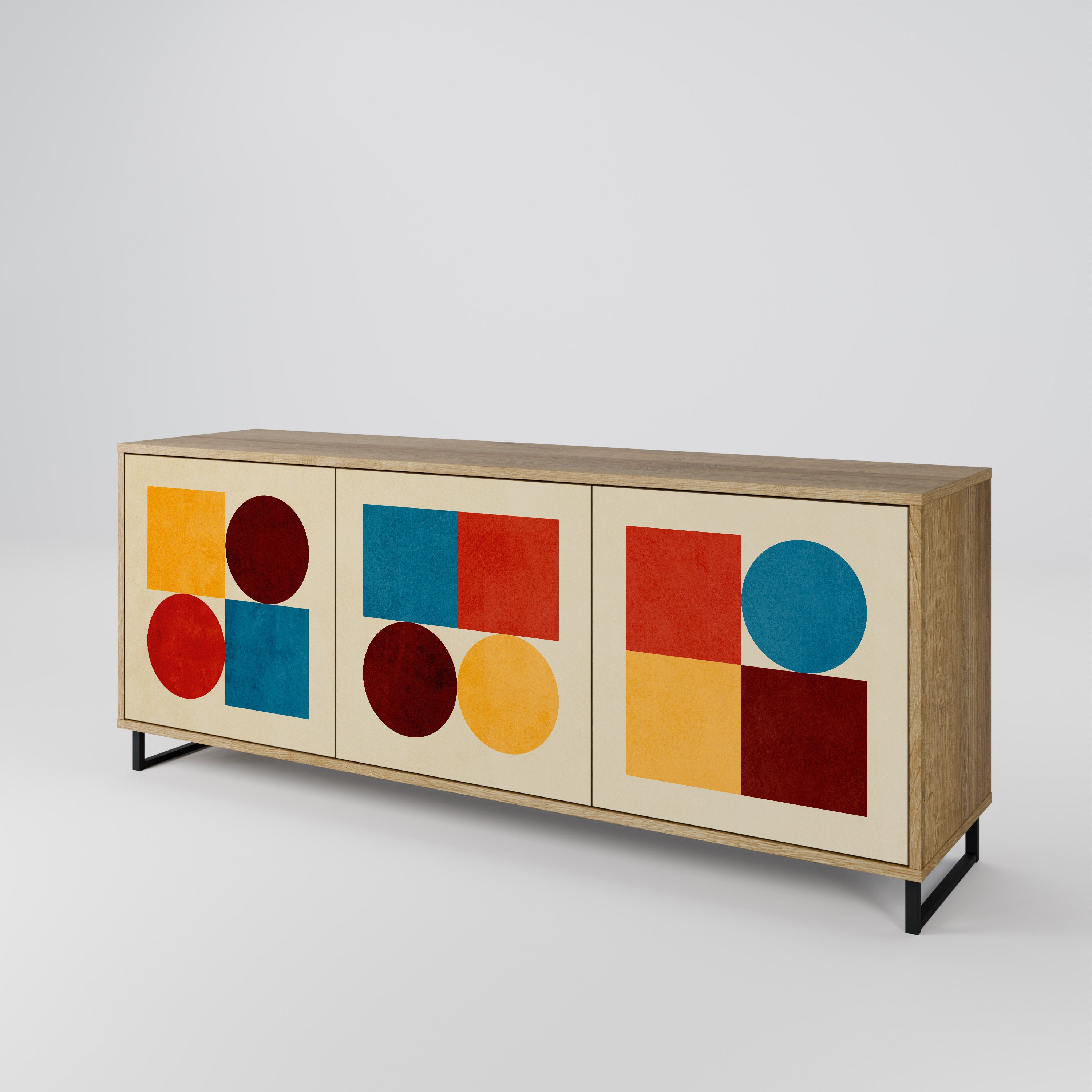 GEOMETRIC PUZZLE 3-Door Sideboard in Oak Effect