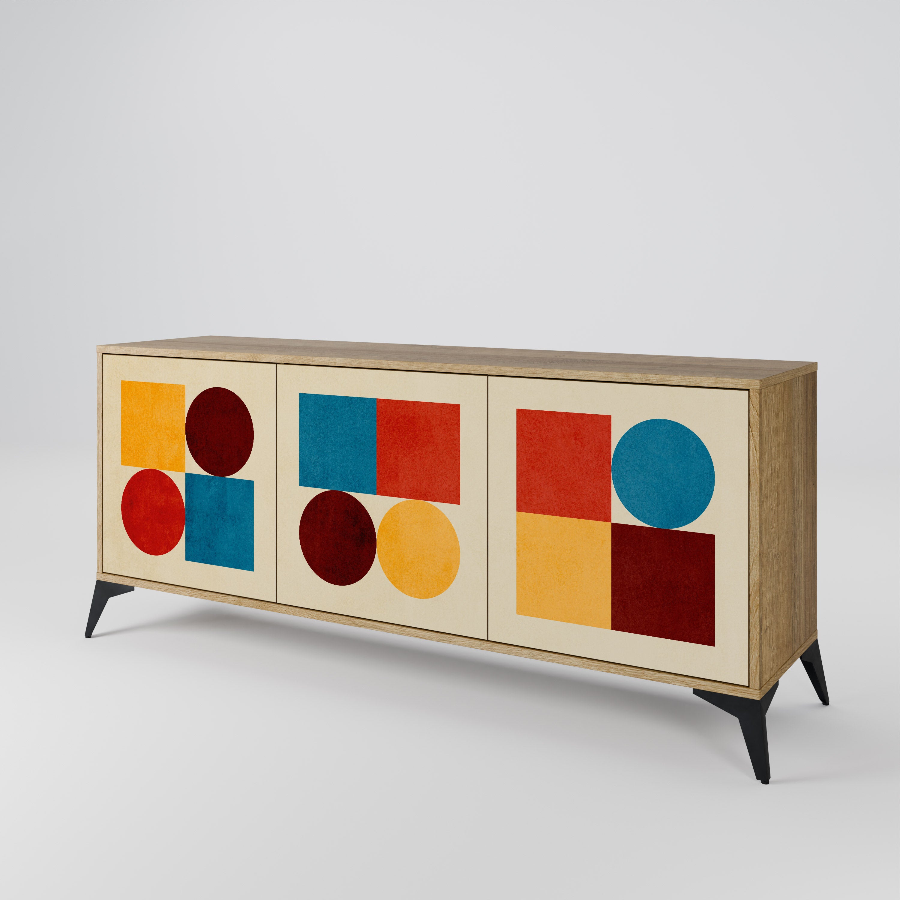 GEOMETRIC PUZZLE 3-Door Sideboard in Oak Effect