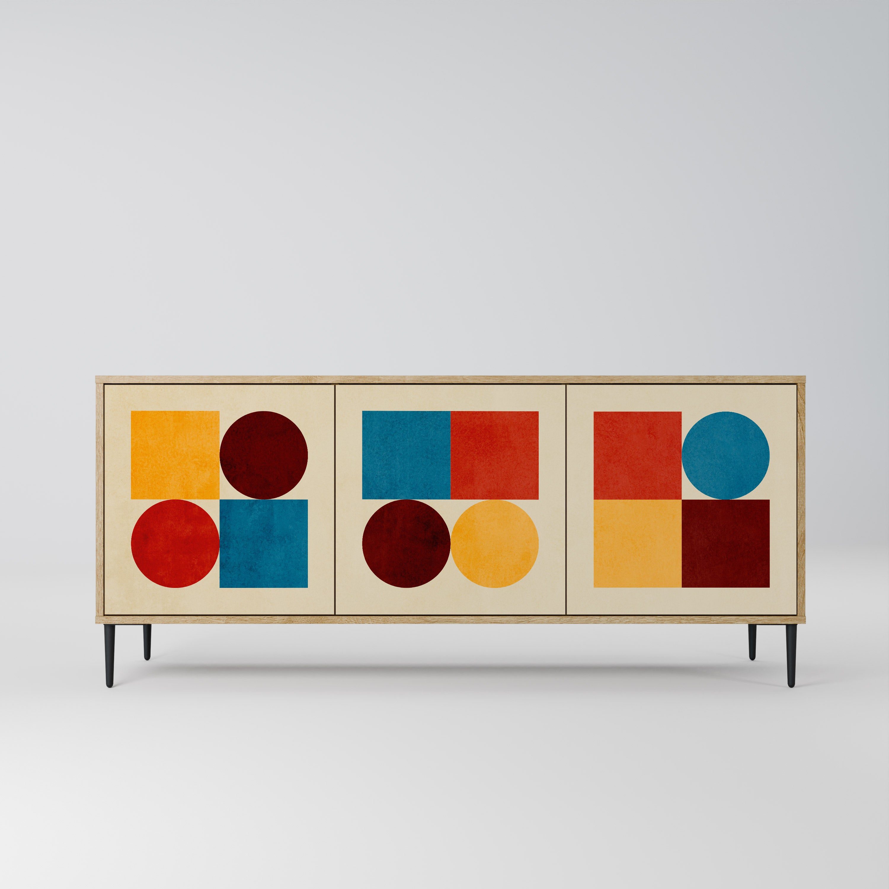 GEOMETRIC PUZZLE 3-Door Sideboard in Oak Effect