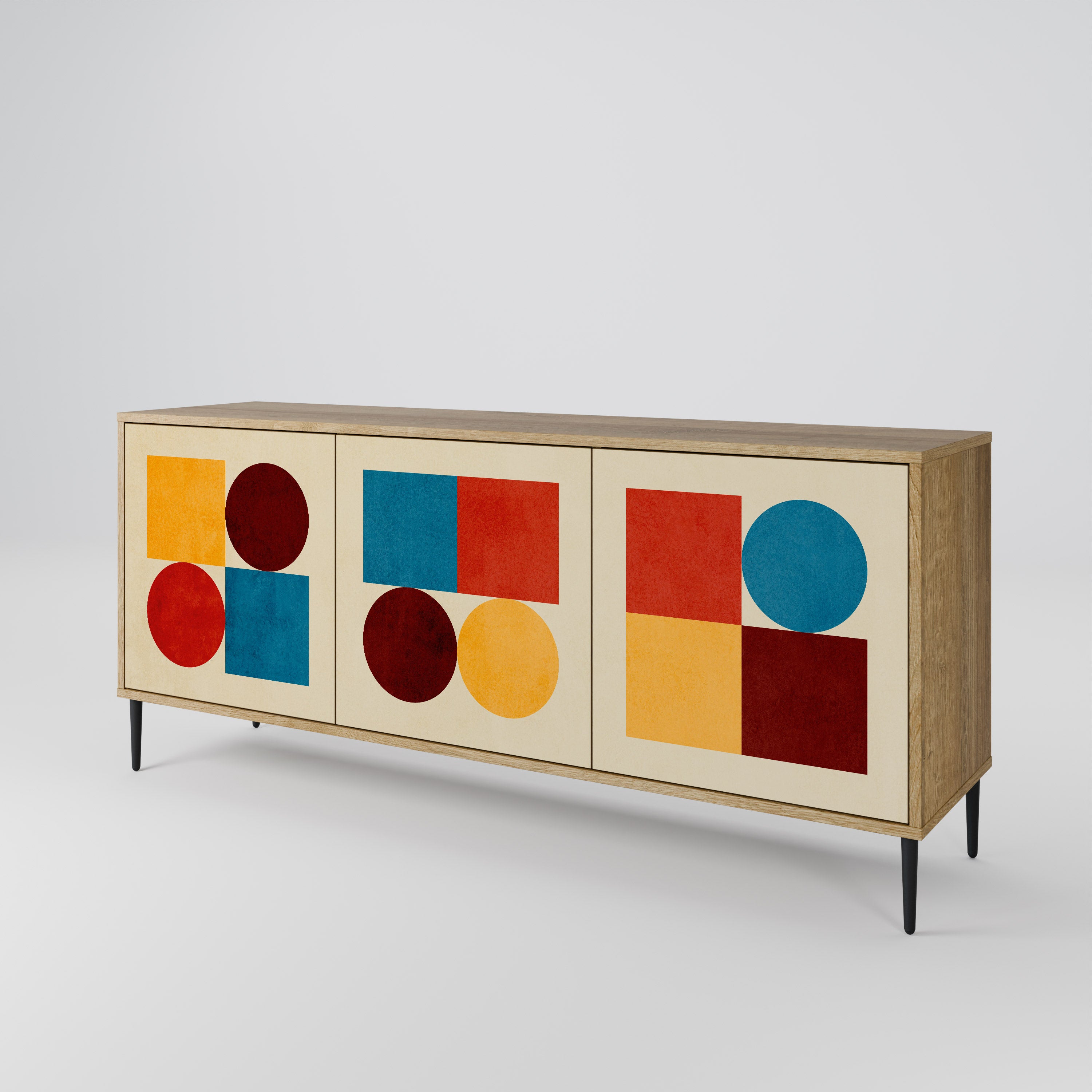 GEOMETRIC PUZZLE 3-Door Sideboard in Oak Effect