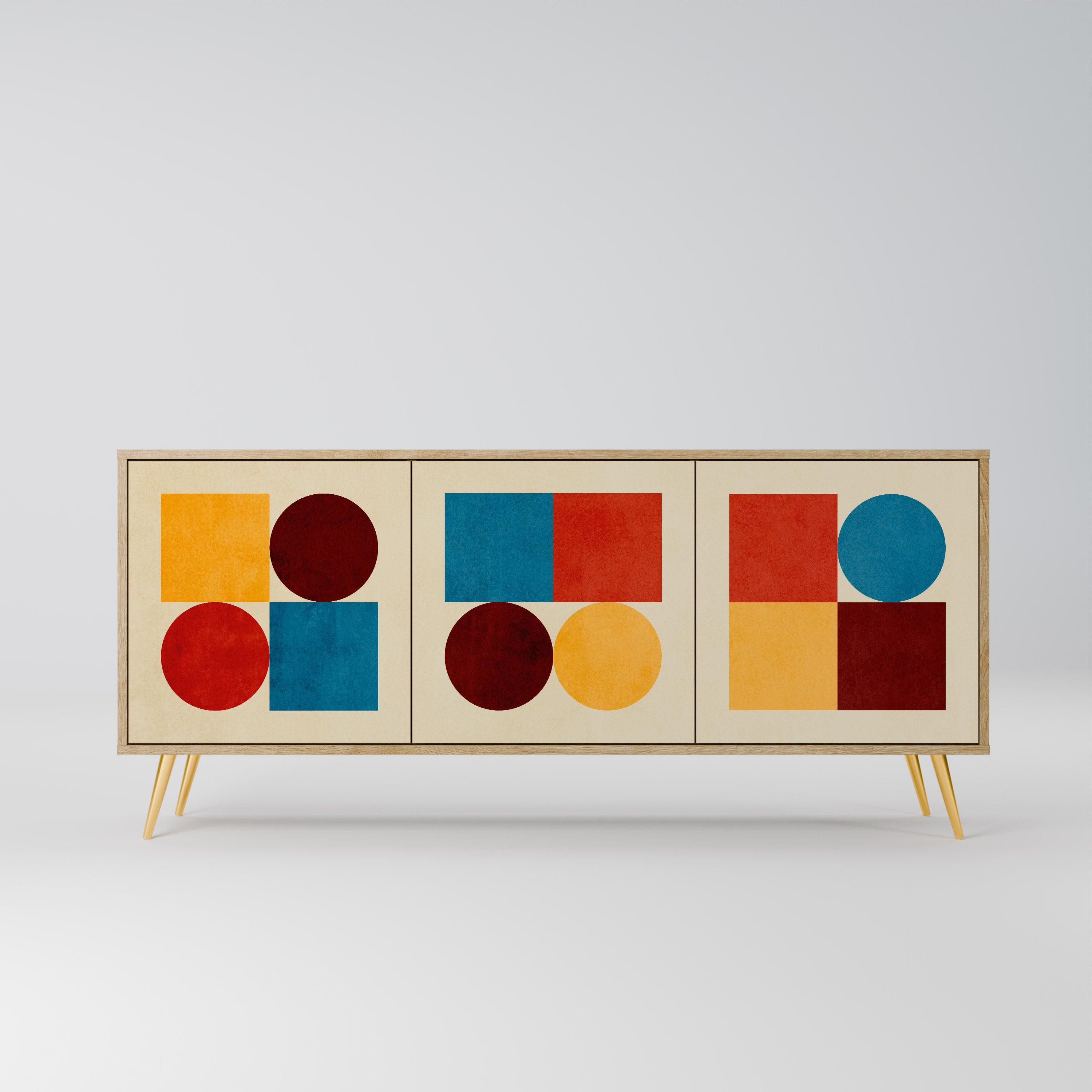 GEOMETRIC PUZZLE 3-Door Sideboard in Oak Effect