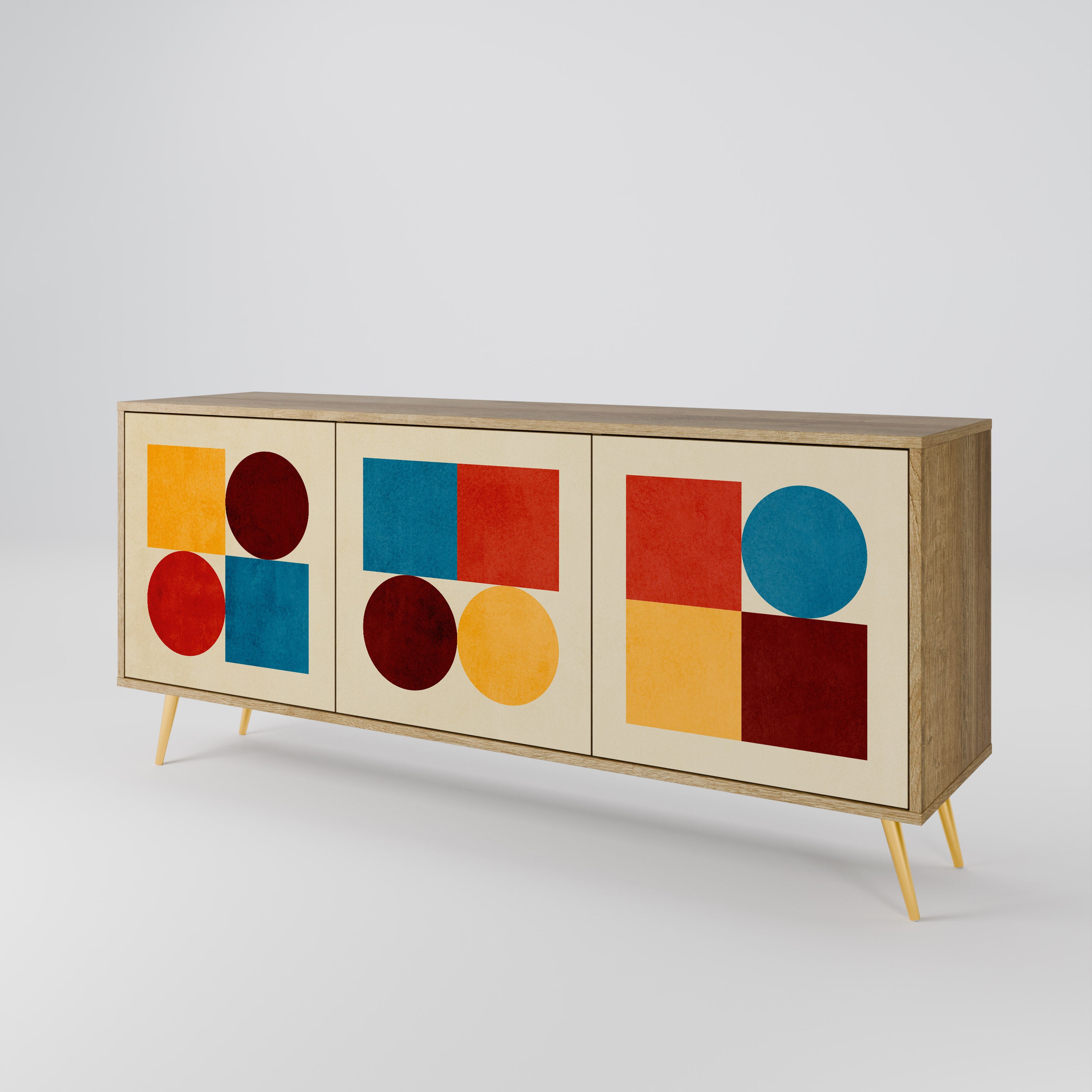 GEOMETRIC PUZZLE 3-Door Sideboard in Oak Effect