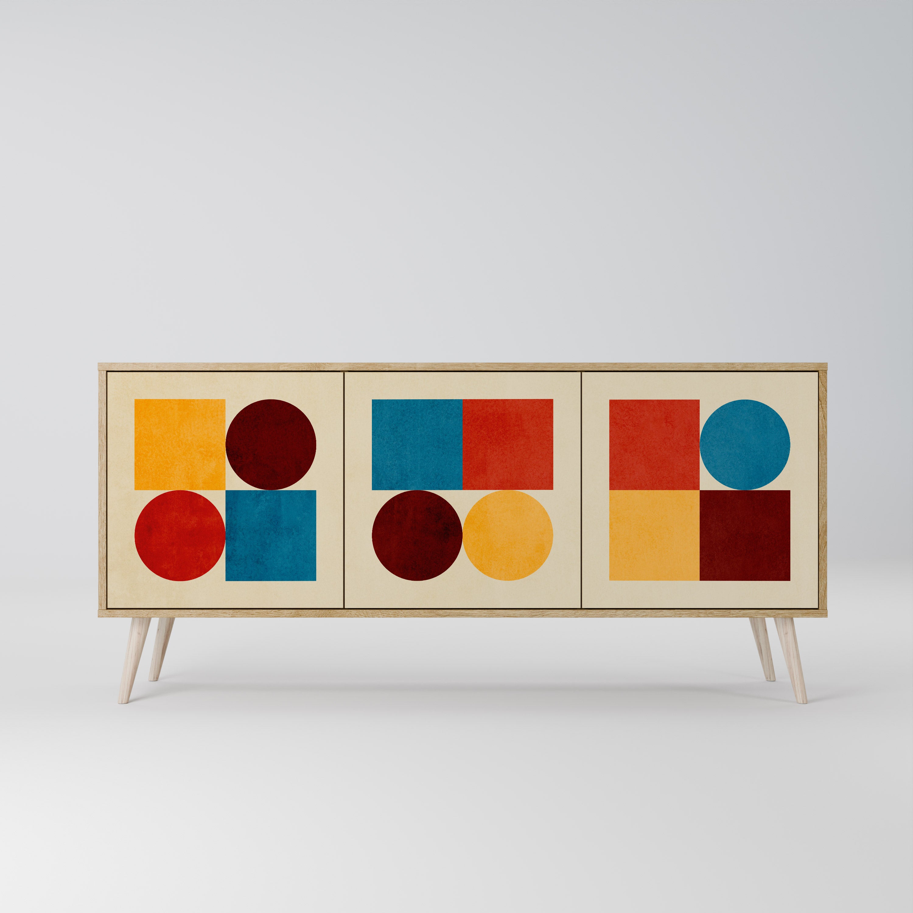 GEOMETRIC PUZZLE 3-Door Sideboard in Oak Effect