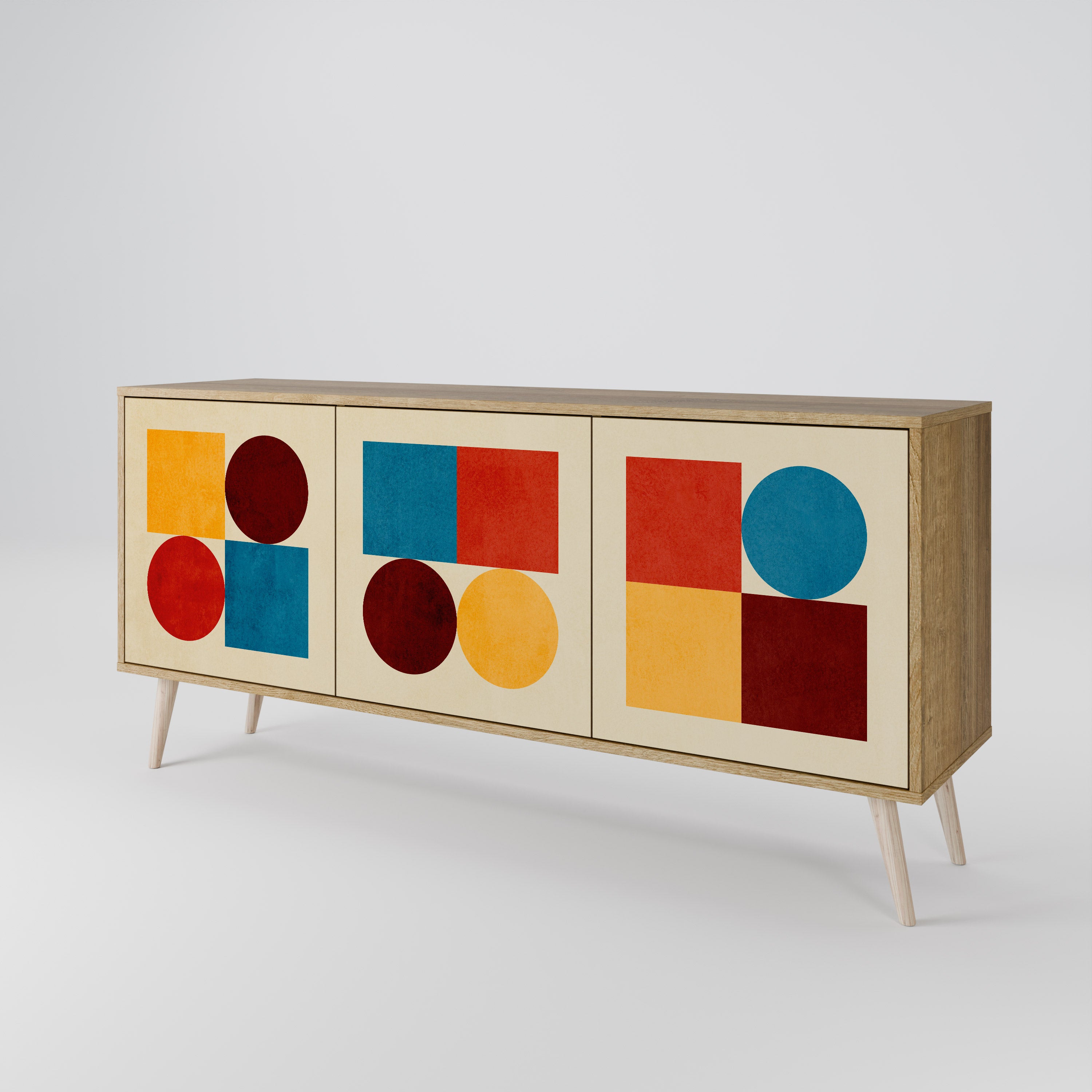 GEOMETRIC PUZZLE 3-Door Sideboard in Oak Effect