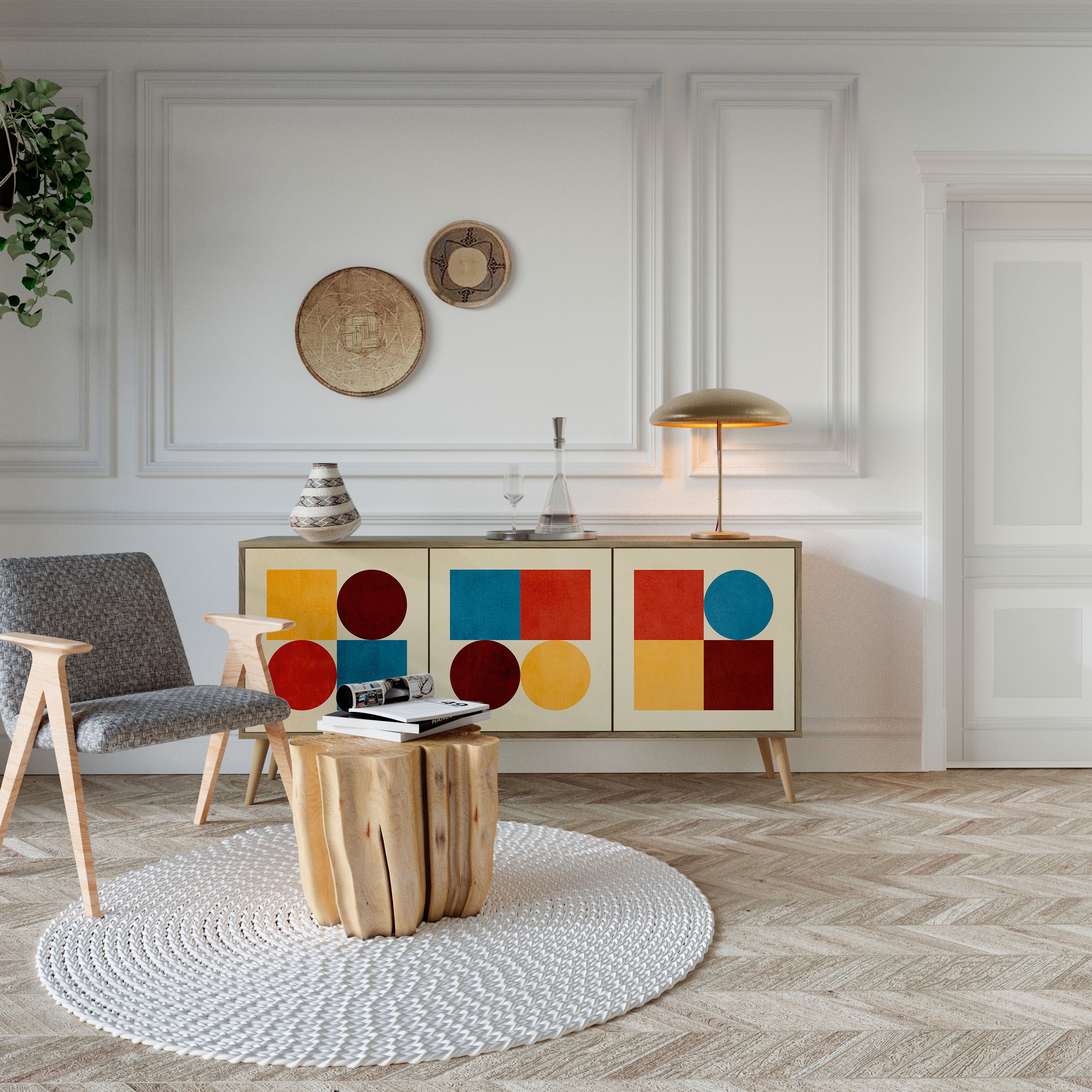 GEOMETRIC PUZZLE 3-Door Sideboard in Oak Effect