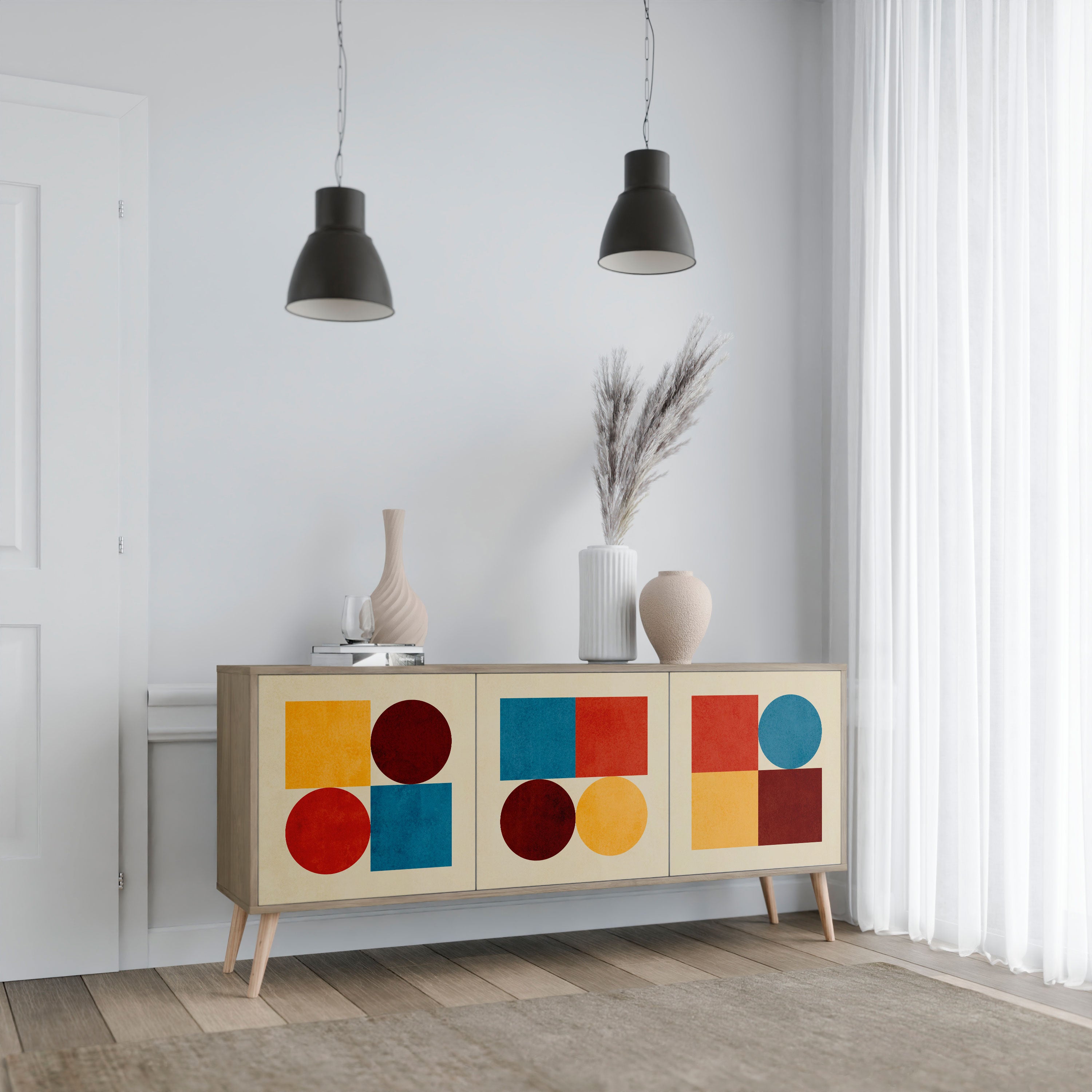 GEOMETRIC PUZZLE 3-Door Sideboard in Oak Effect