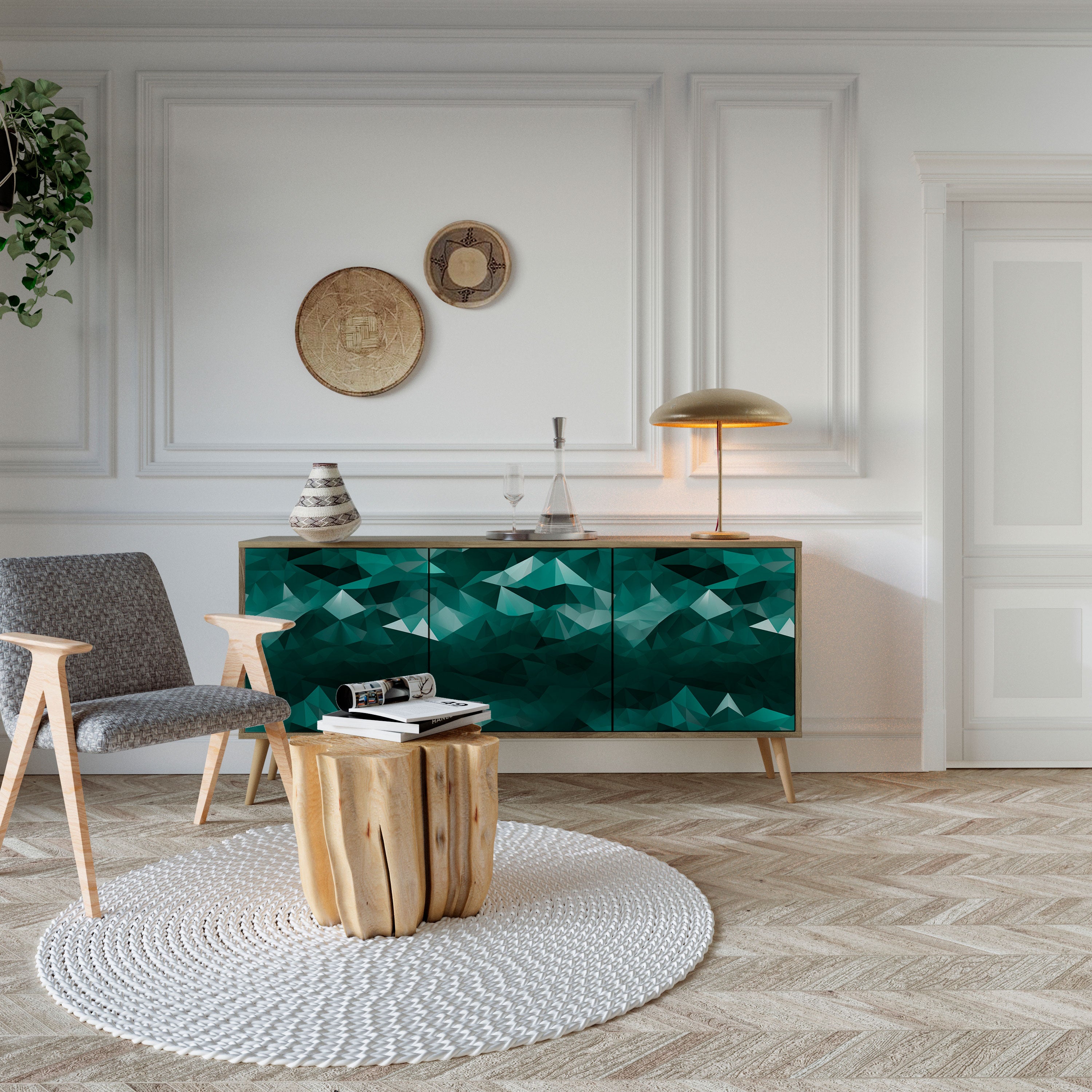 POLYGONAL FLOATING 3-Door Sideboard in Oak Effect