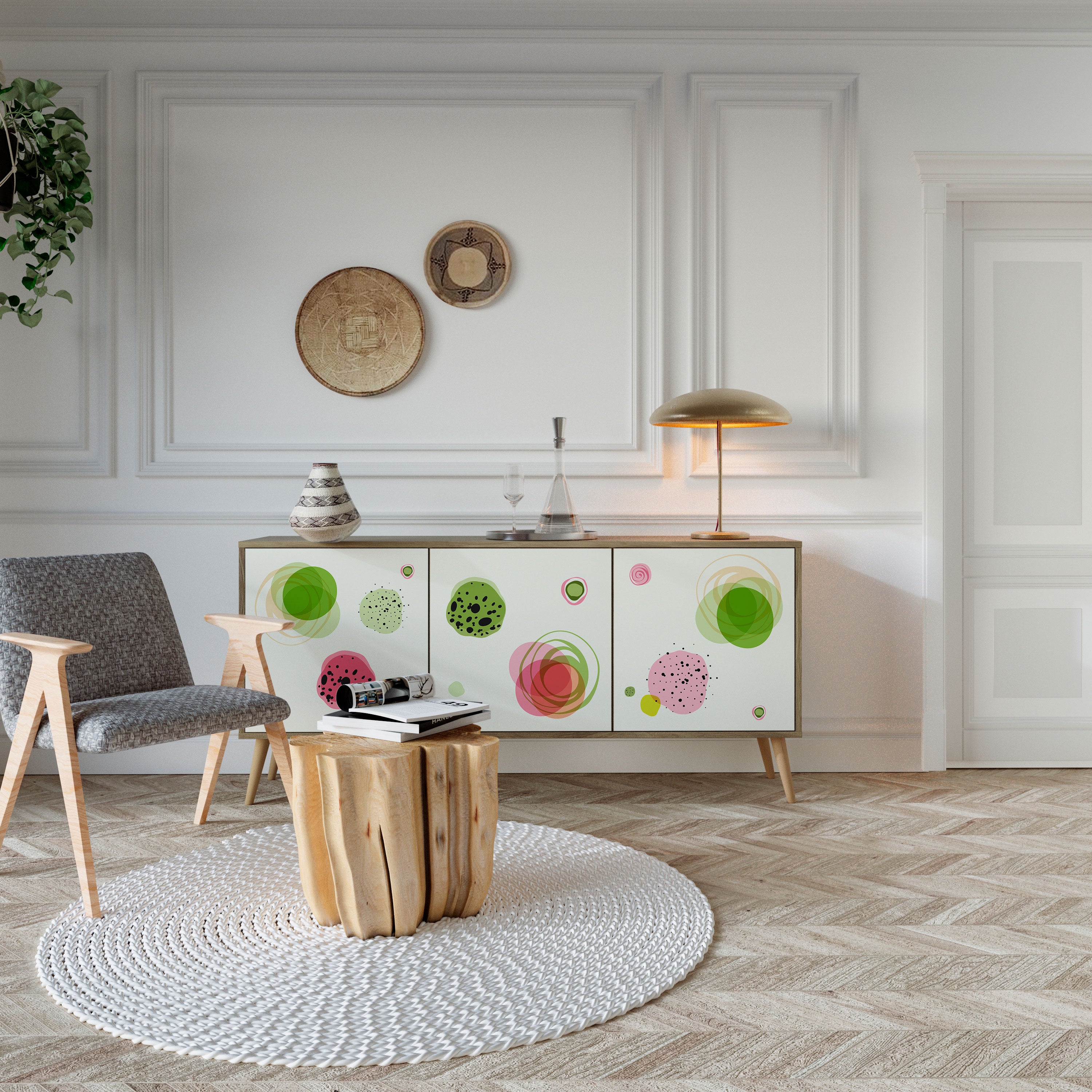 COLORFUL COSMOS 3-Door Sideboard in Oak Effect