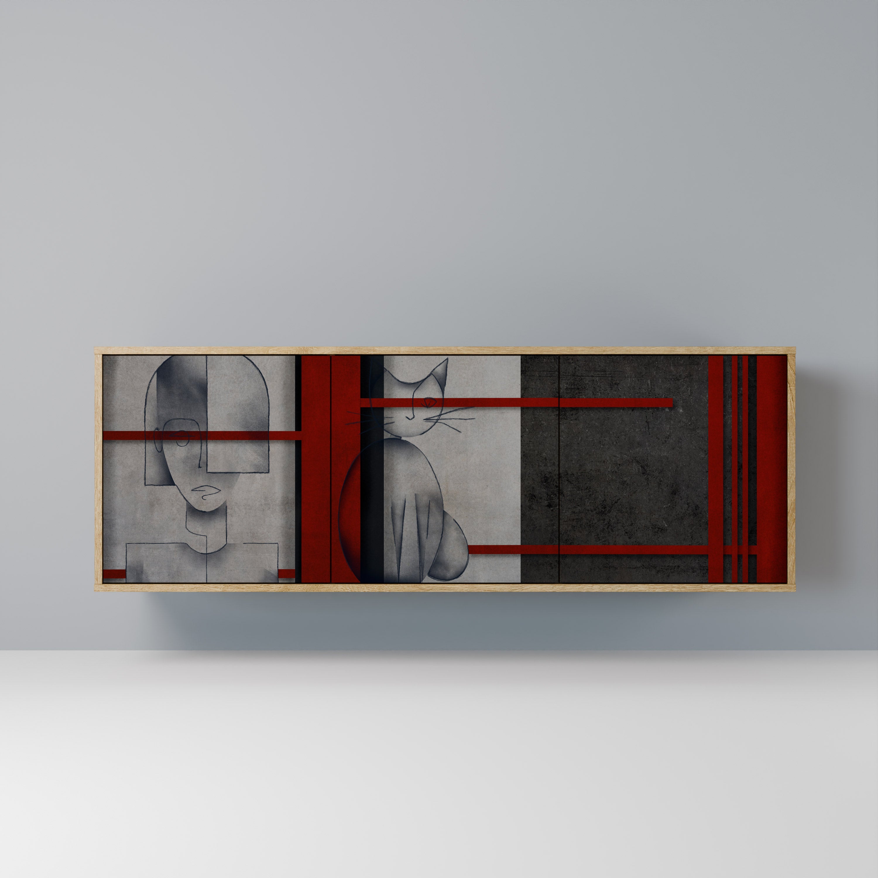 GRAY FIGURES 3-Door Sideboard in Oak Effect