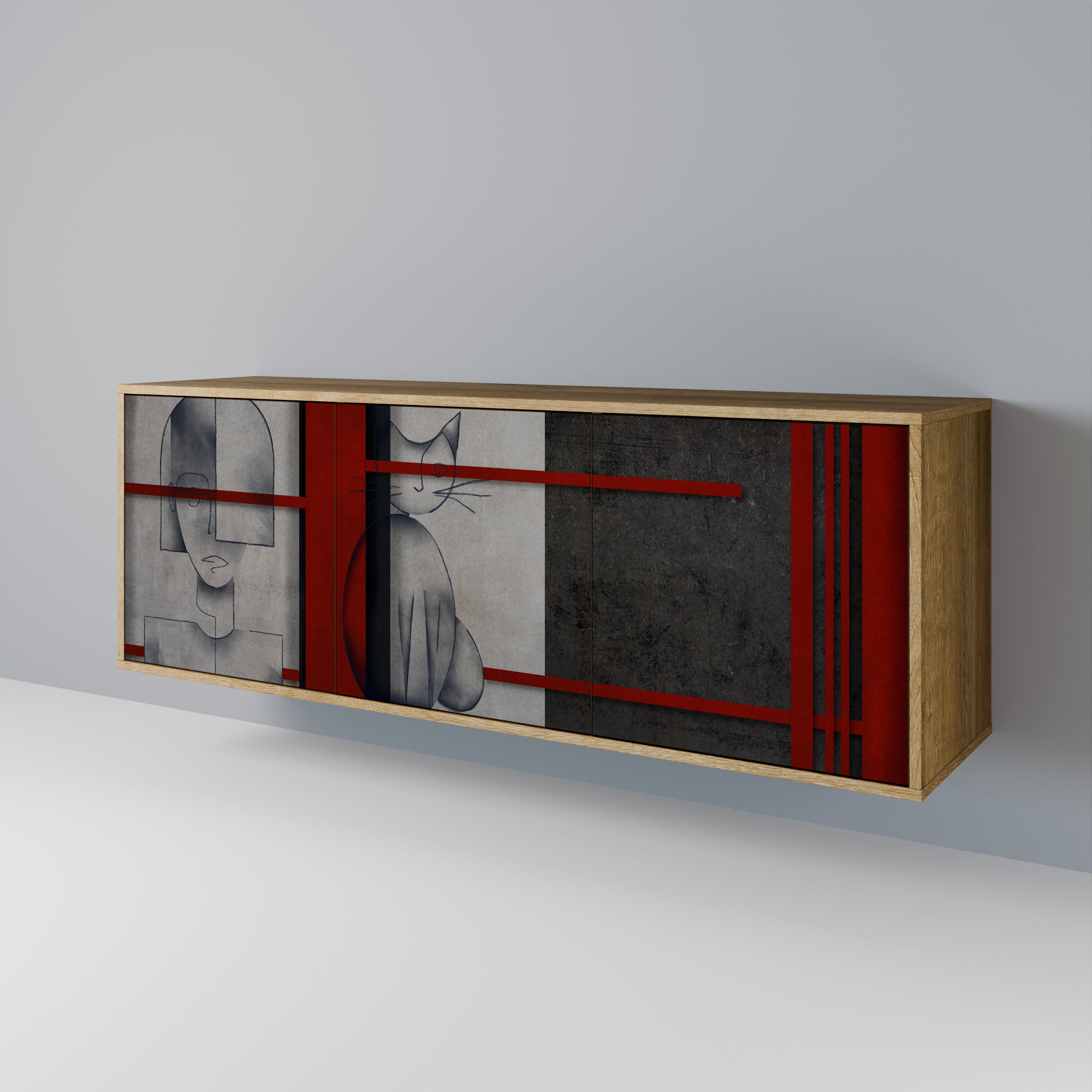 GRAY FIGURES 3-Door Sideboard in Oak Effect