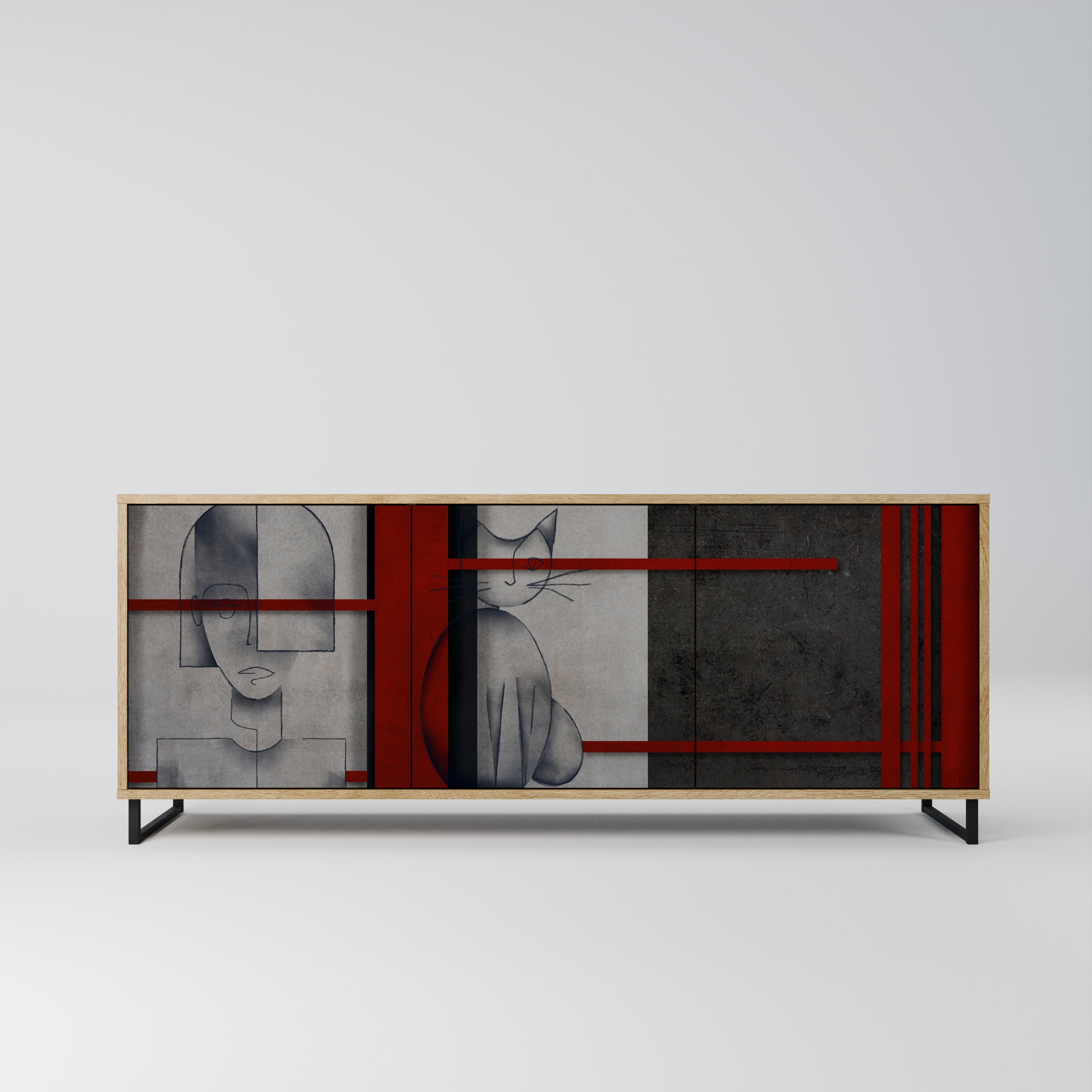 GRAY FIGURES 3-Door Sideboard in Oak Effect