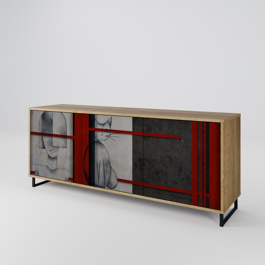 GRAY FIGURES 3-Door Sideboard in Oak Effect