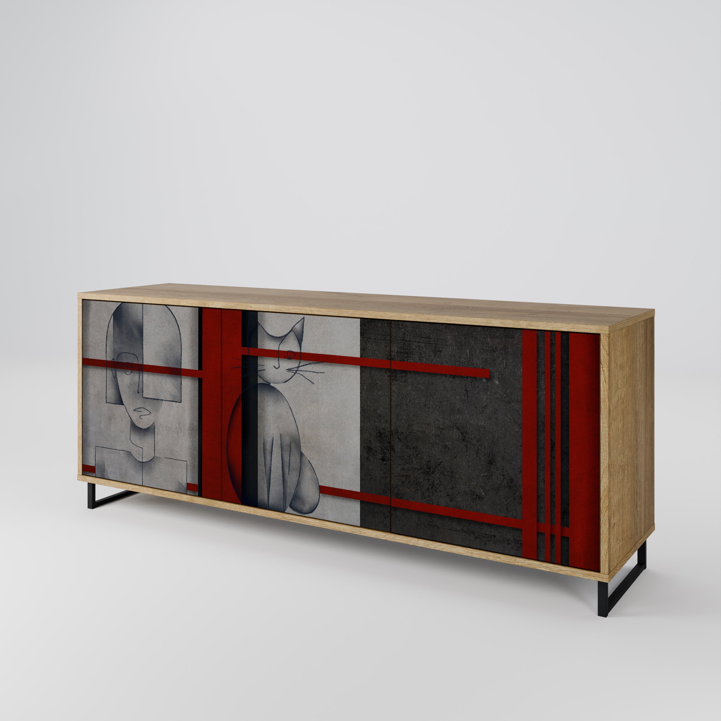 GRAY FIGURES 3-Door Sideboard in Oak Effect