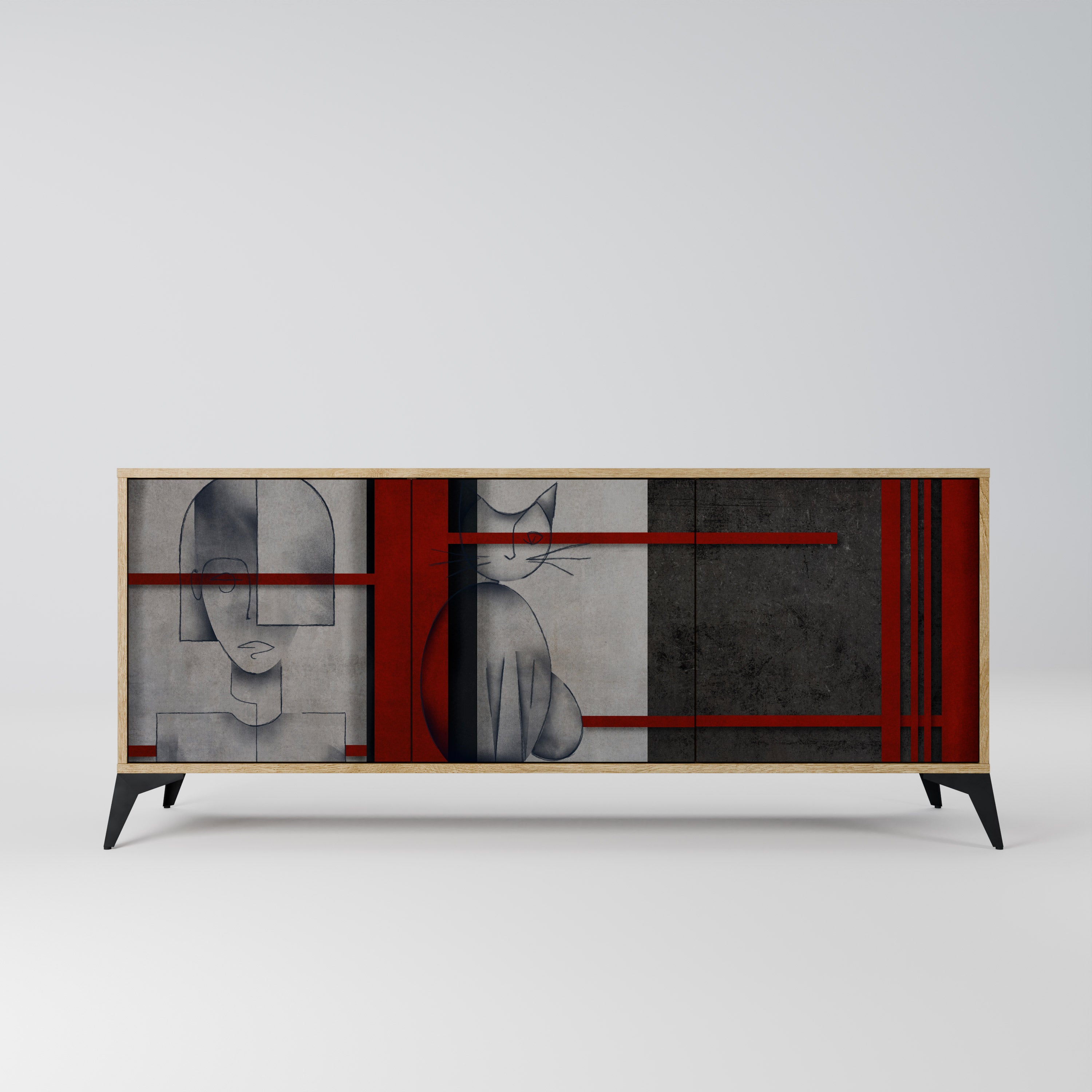 GRAY FIGURES 3-Door Sideboard in Oak Effect