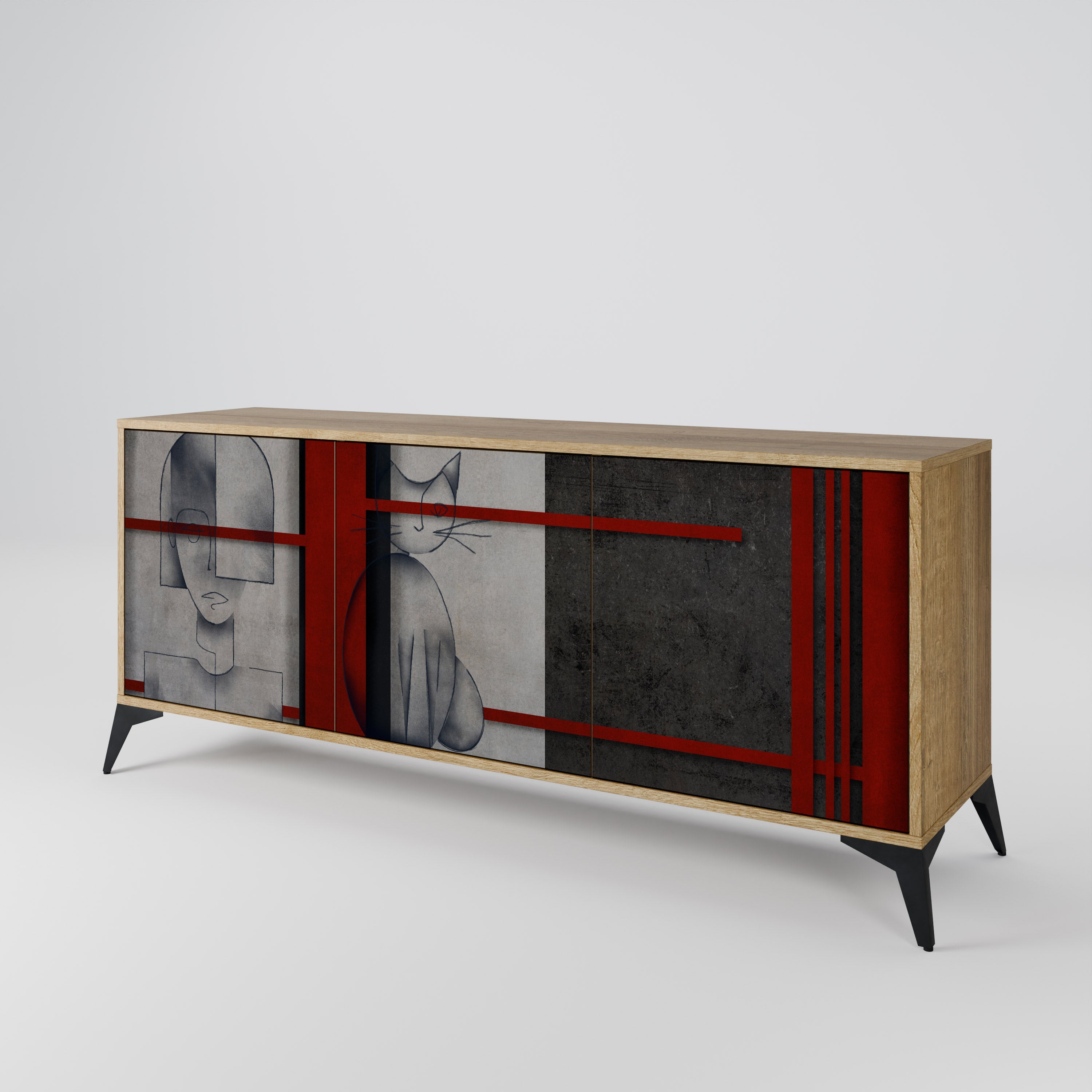 GRAY FIGURES 3-Door Sideboard in Oak Effect