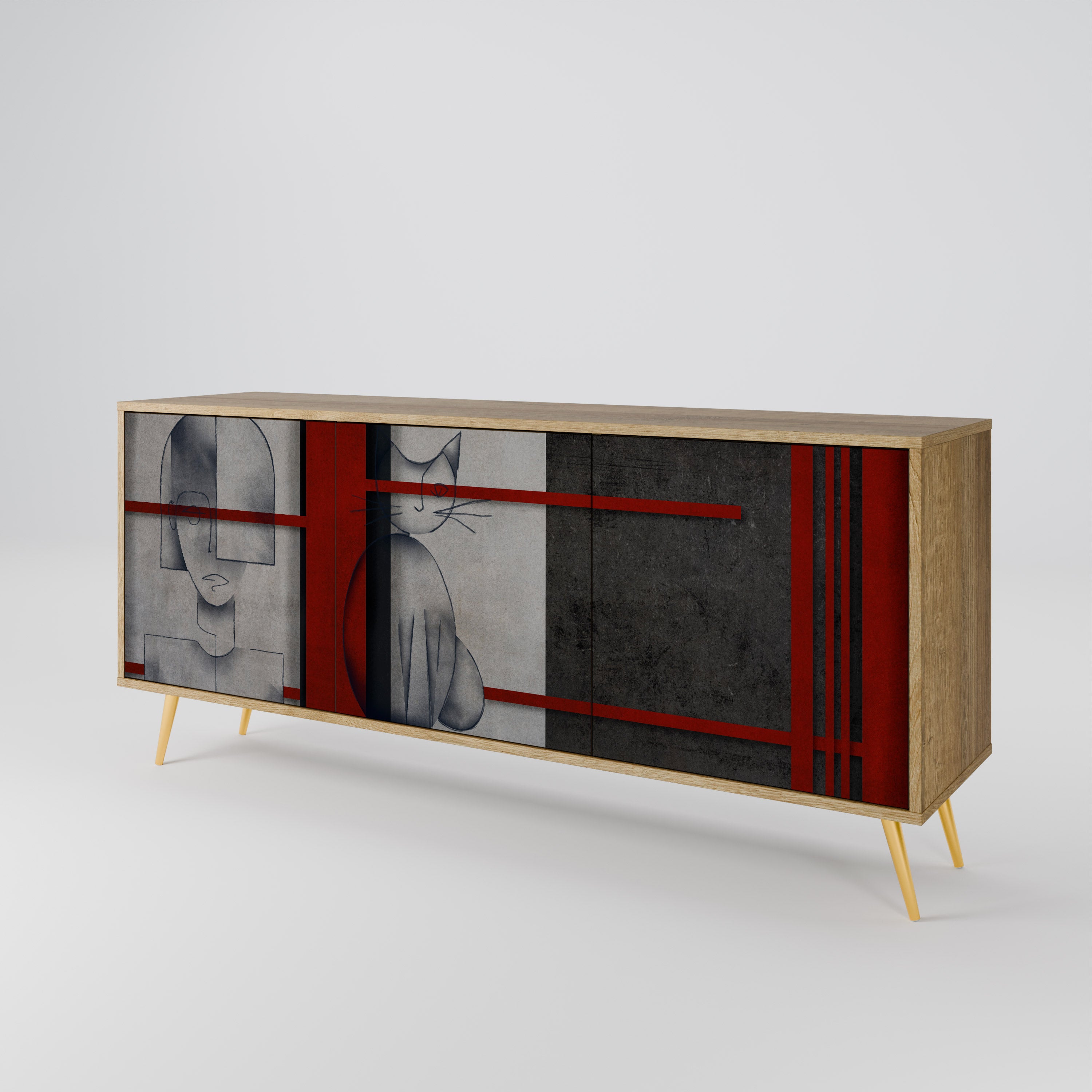 GRAY FIGURES 3-Door Sideboard in Oak Effect