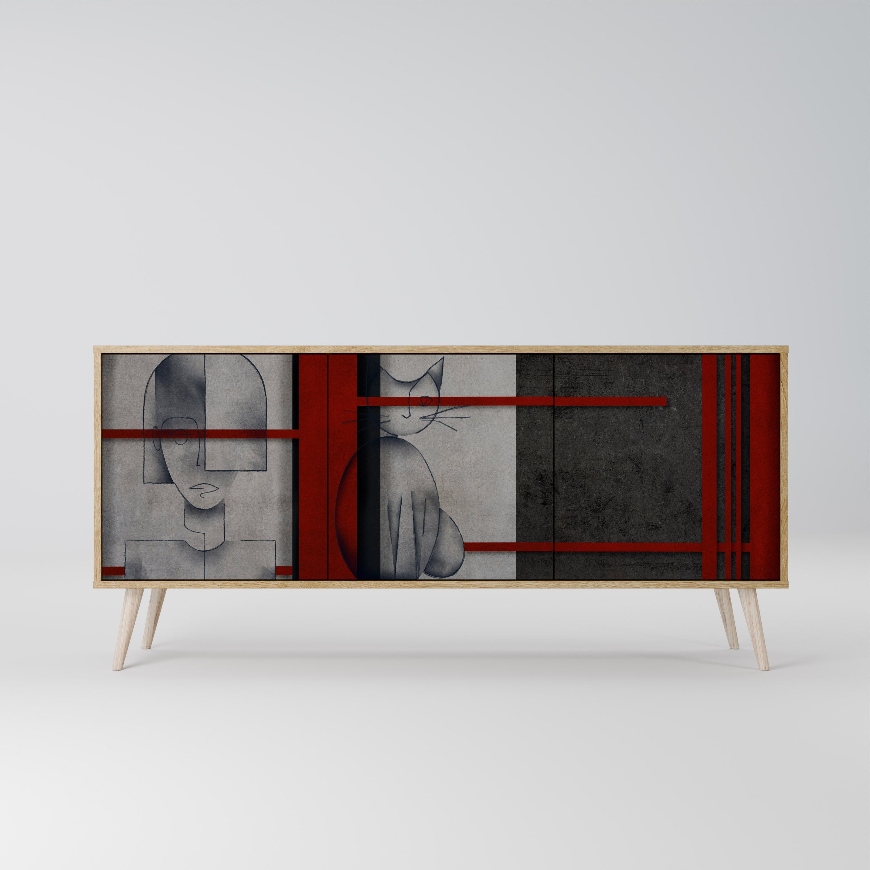 GRAY FIGURES 3-Door Sideboard in Oak Effect