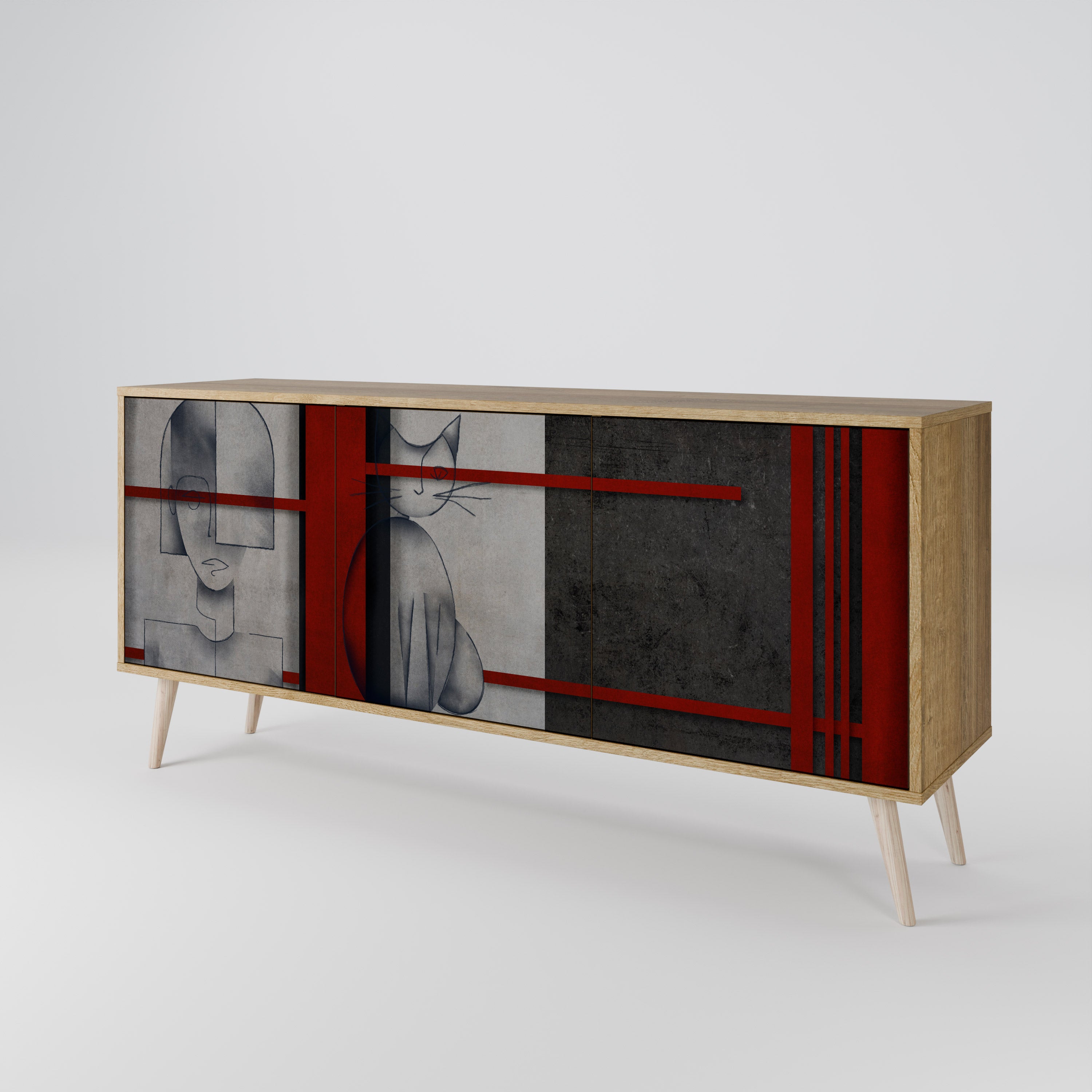 GRAY FIGURES 3-Door Sideboard in Oak Effect
