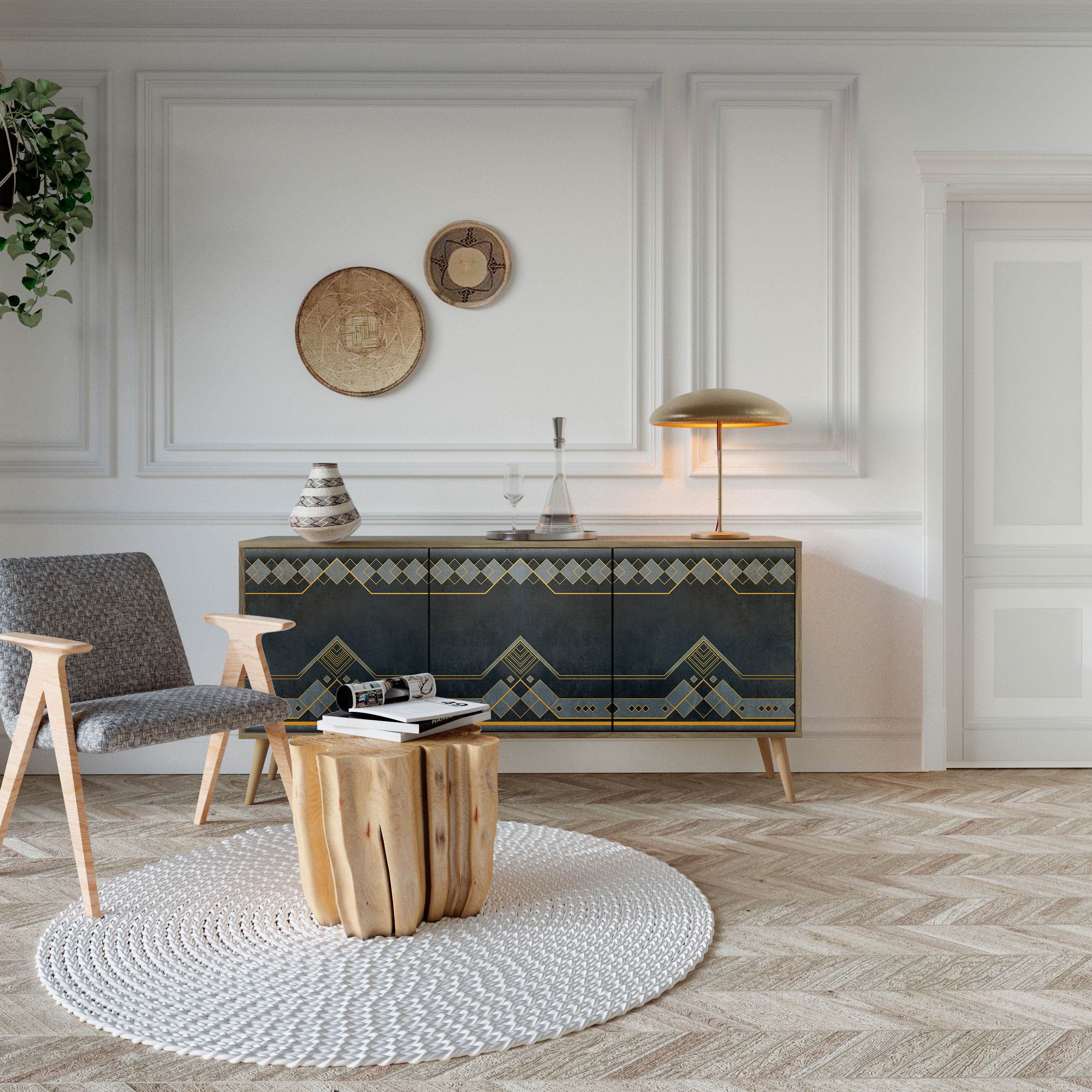 ROYAL ORDINARINESS 3-Door Sideboard in Oak Effect