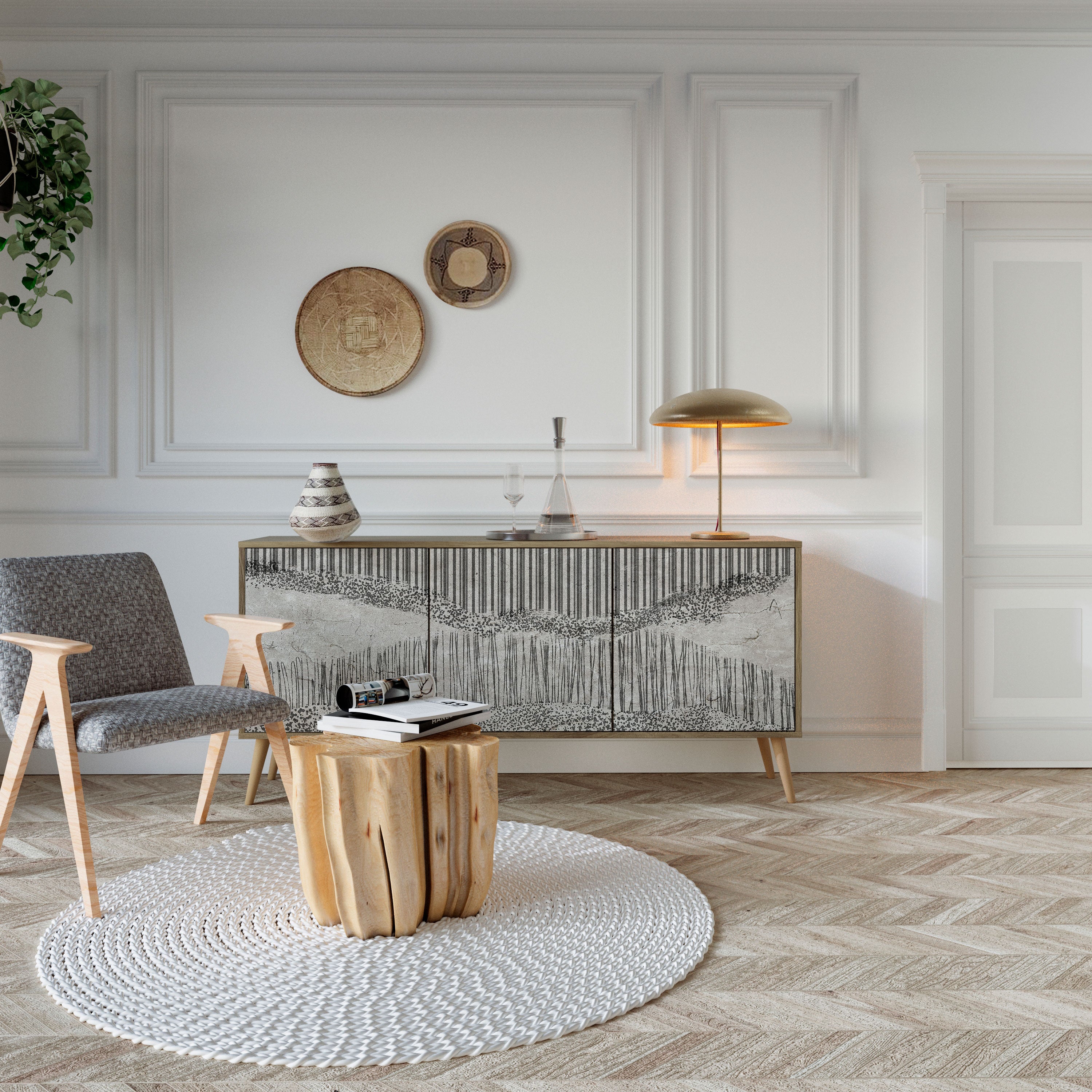GRAIN LINES 3-Door Sideboard in Oak Effect