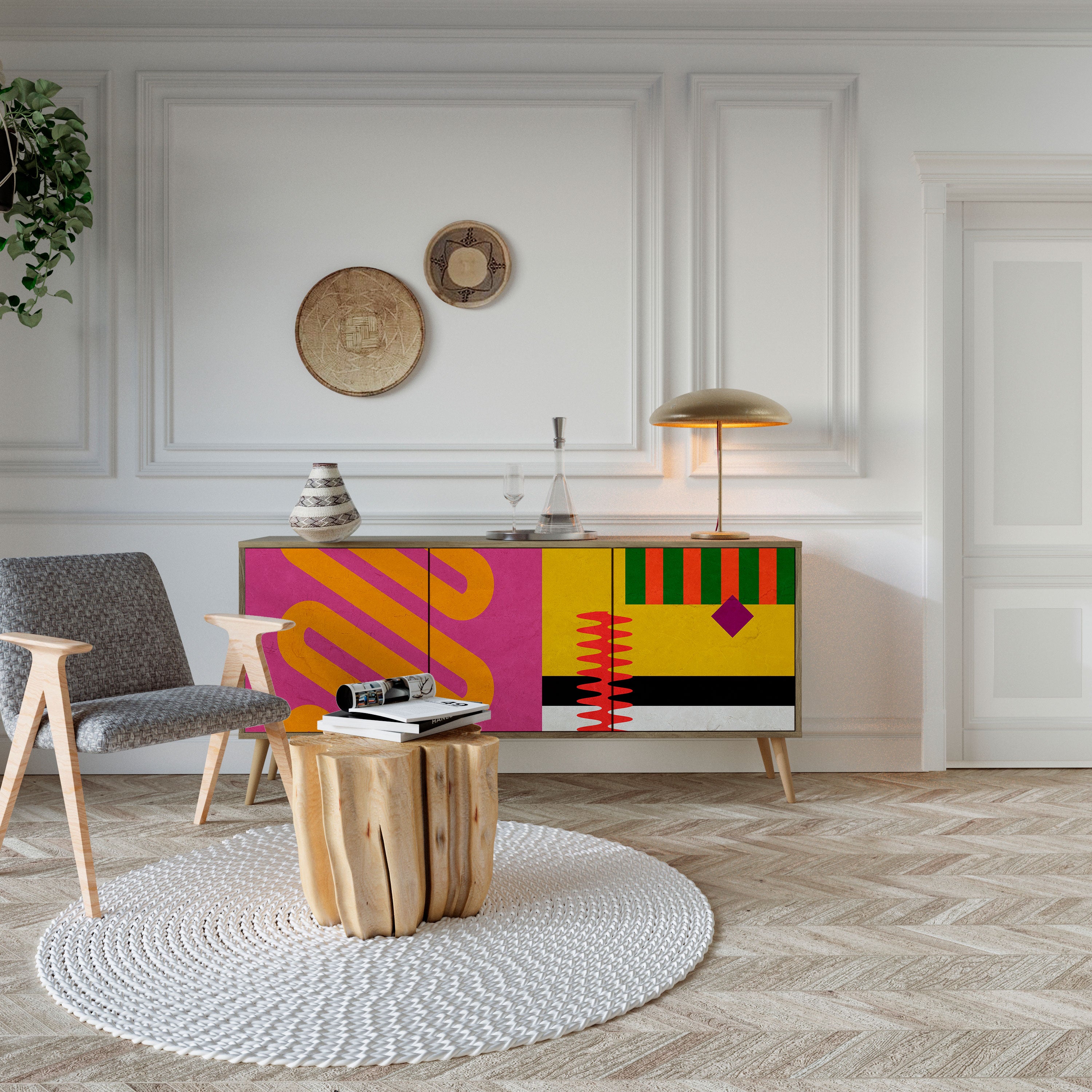VIVID ART 3-Door Sideboard in Oak Effect