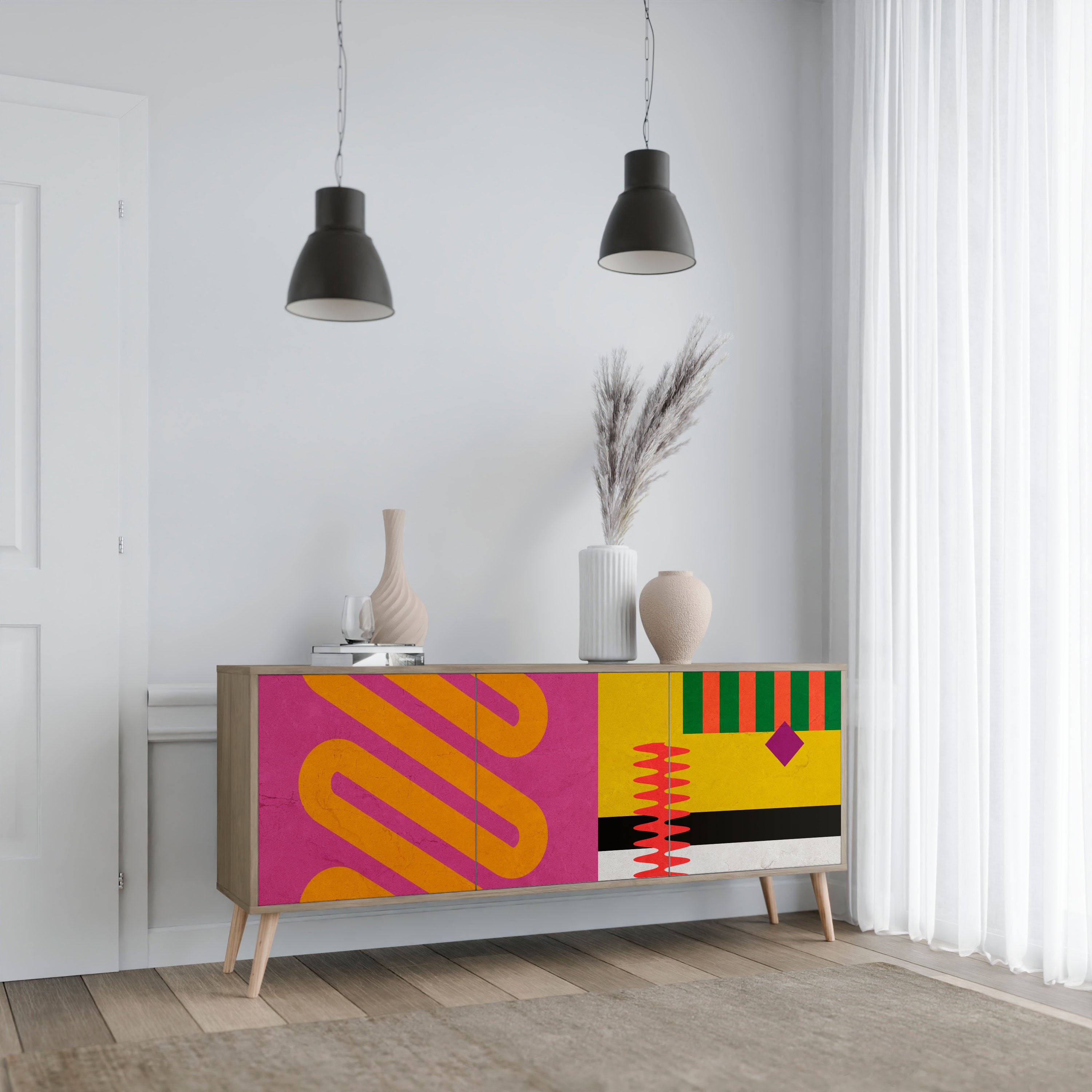 VIVID ART 3-Door Sideboard in Oak Effect