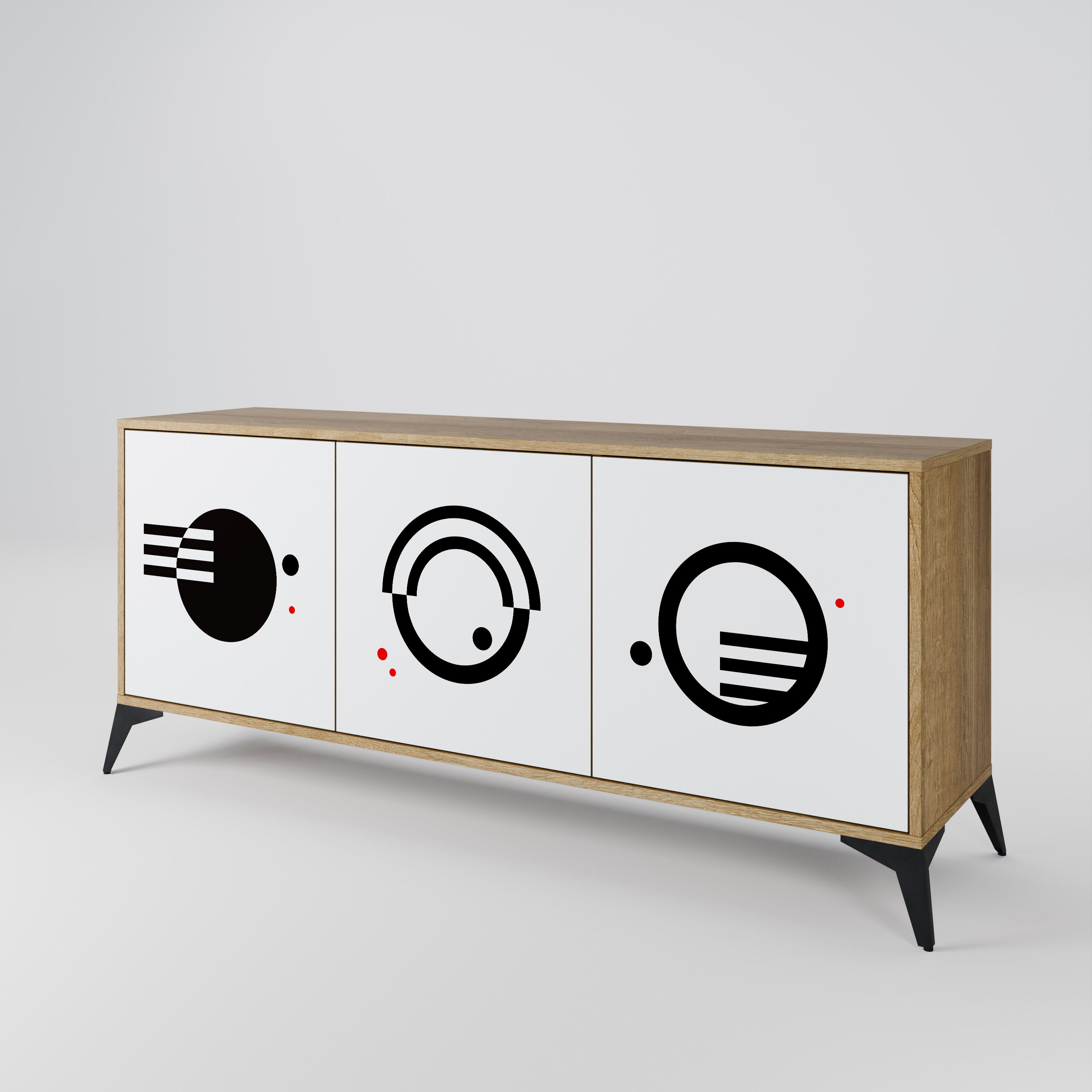 BLACK AND WHITE COMBINATION 3-Door Sideboard in Oak Effect