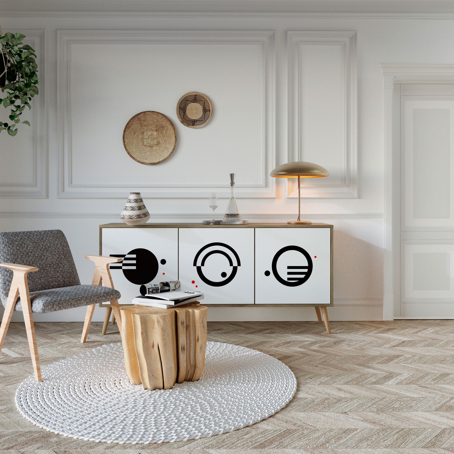 BLACK AND WHITE COMBINATION Aparador de 3 Puertas