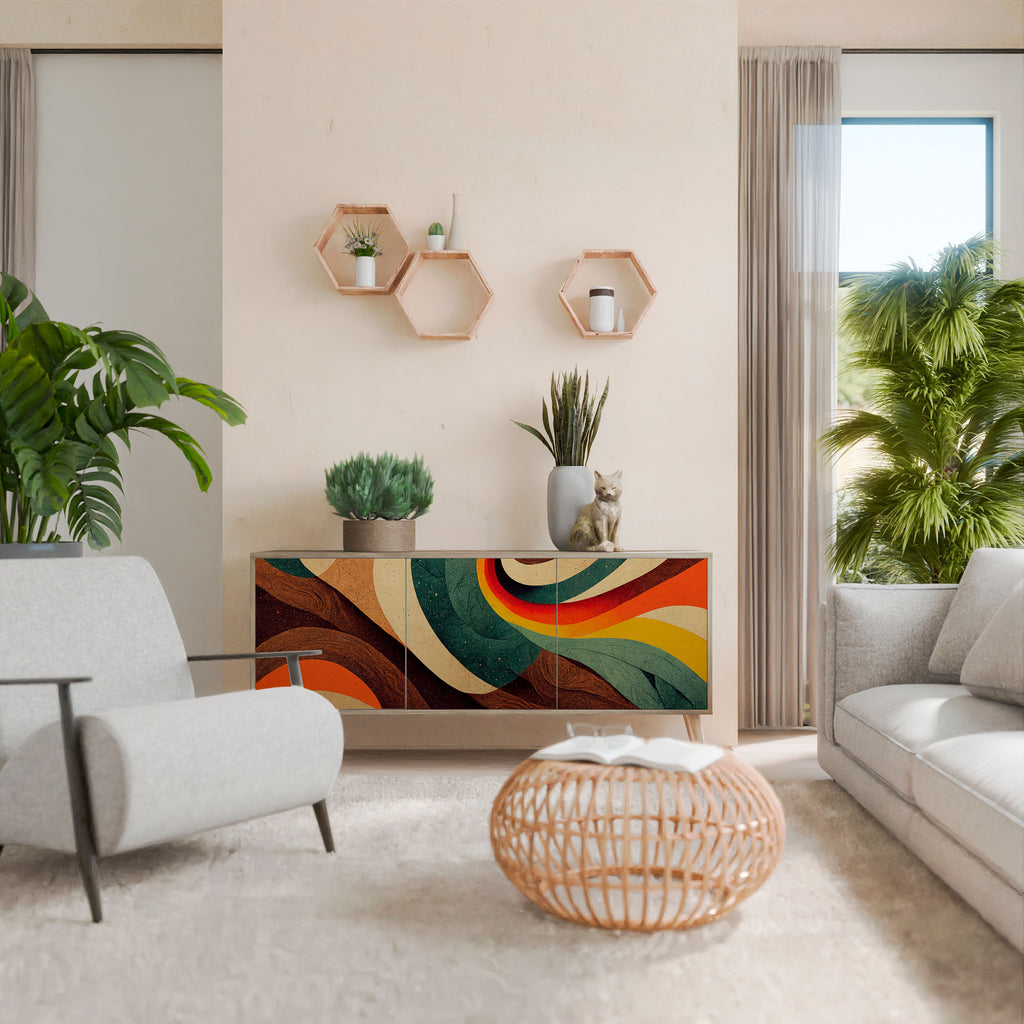Aparador de 3 puertas COLORFUL STRANDS con efecto roble