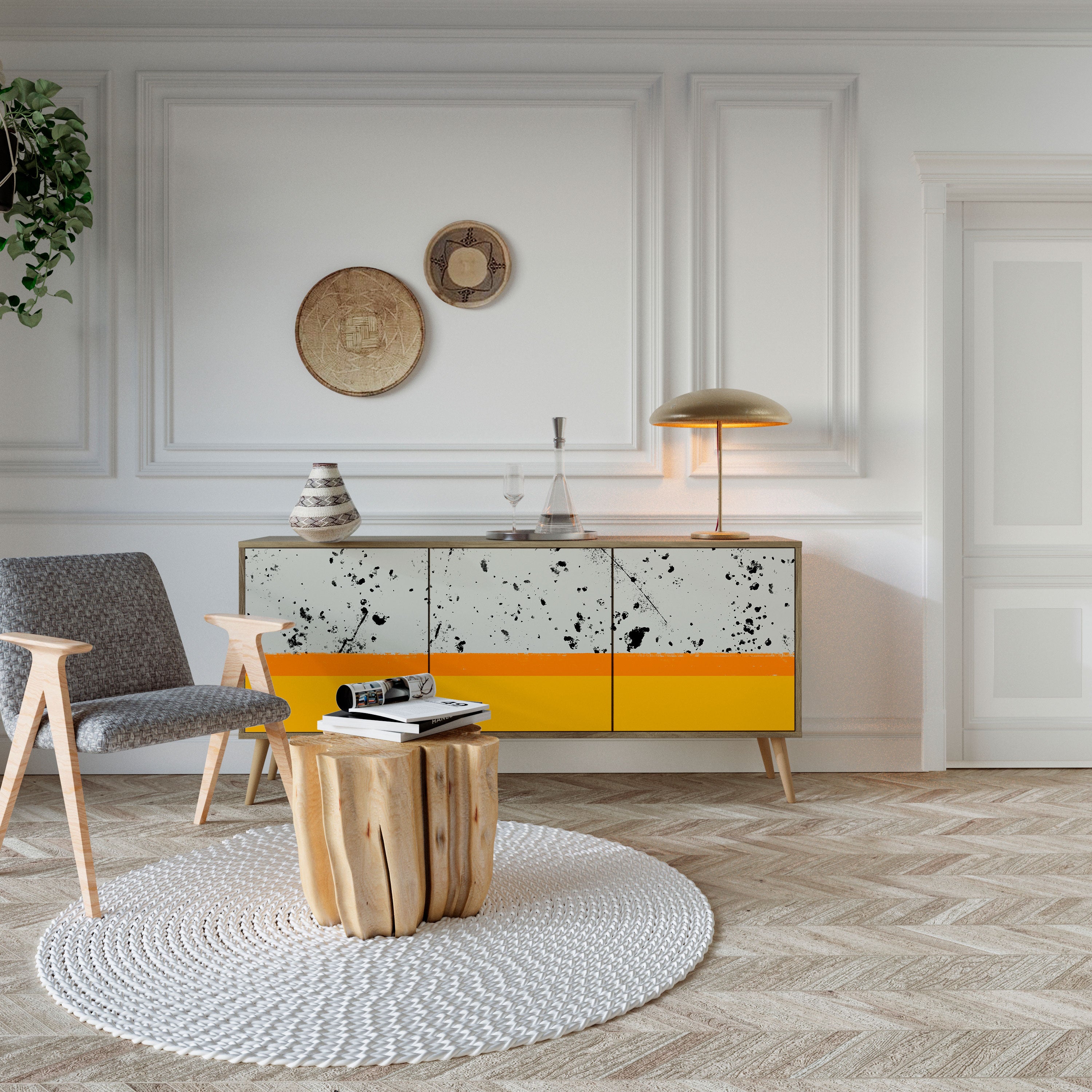 DYED BY ORANGE 3-Door Sideboard in Oak Effect